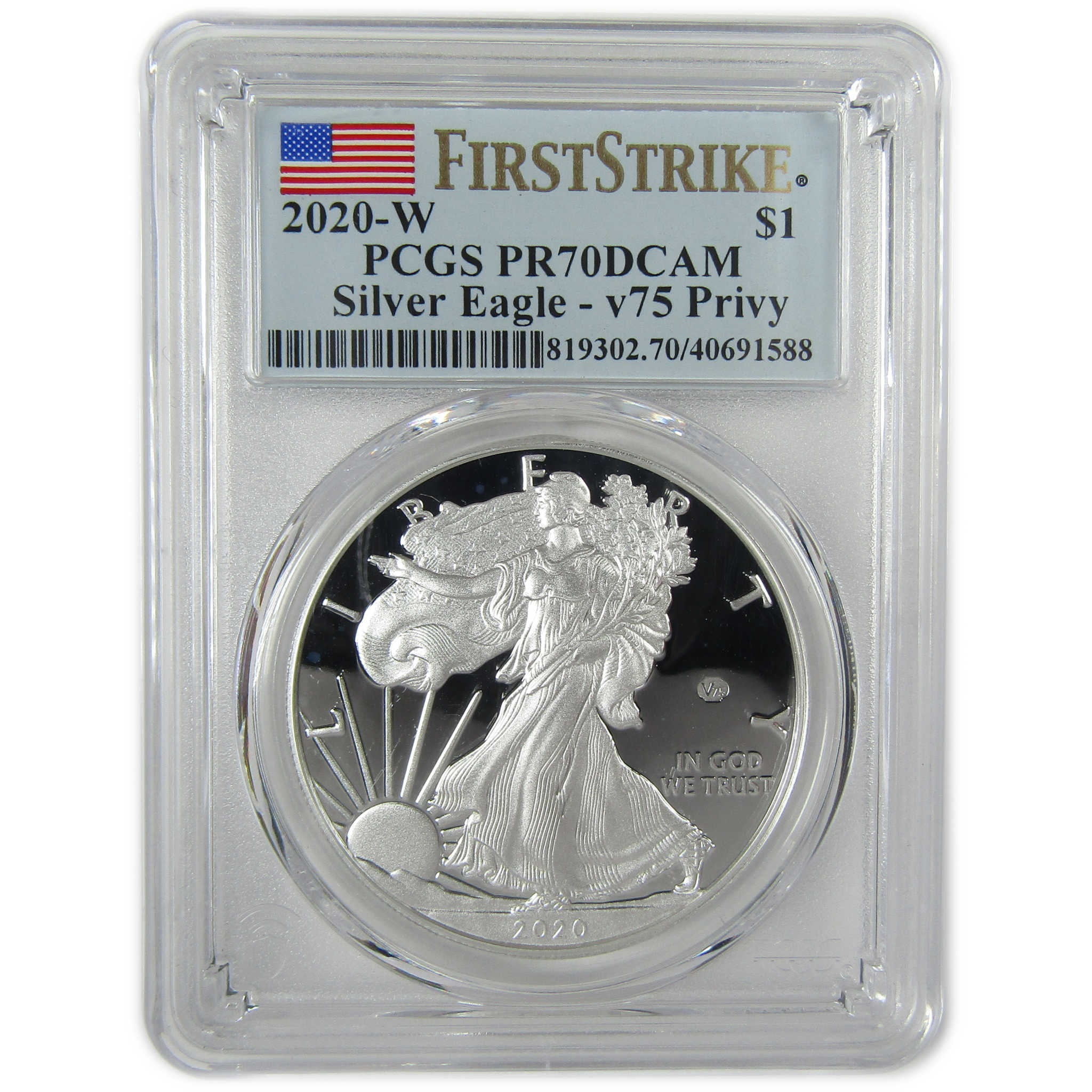 t7206様イーグル銀貨　PCGS 2020 2020 W V75 American Silver Eagle PR 70 DCAM PCGS Proof SKU:CP1559