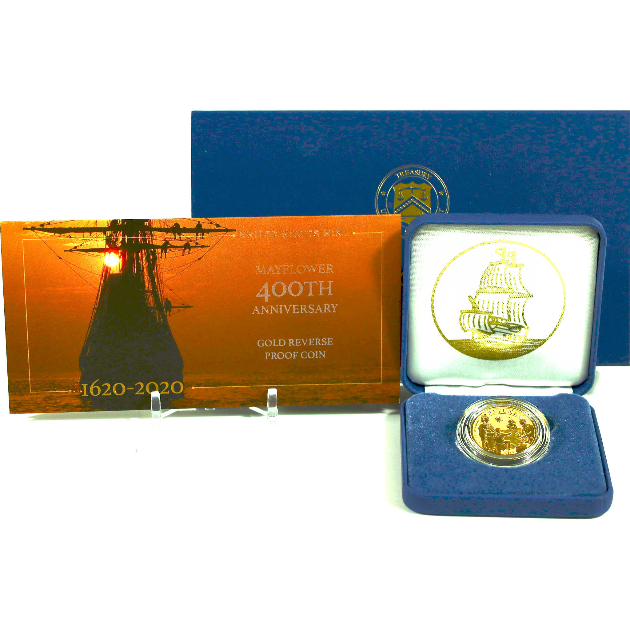 Mayflower 400th Anniversary 1/4 oz .9999 Gold $10 Reverse Proof OGP