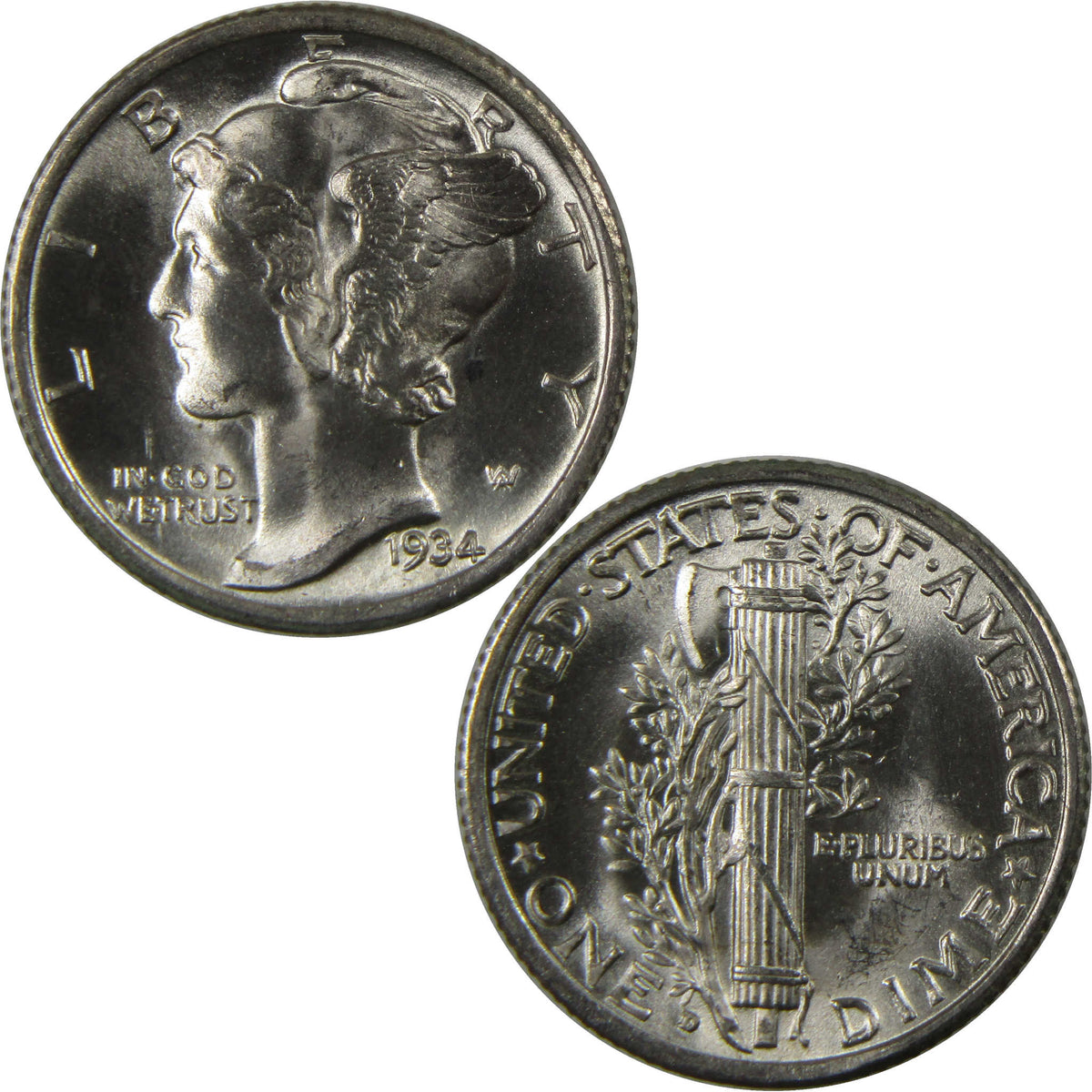 1934 D Mercury Silver Dime BU Choice Uncirculated Mint State 10c Coin