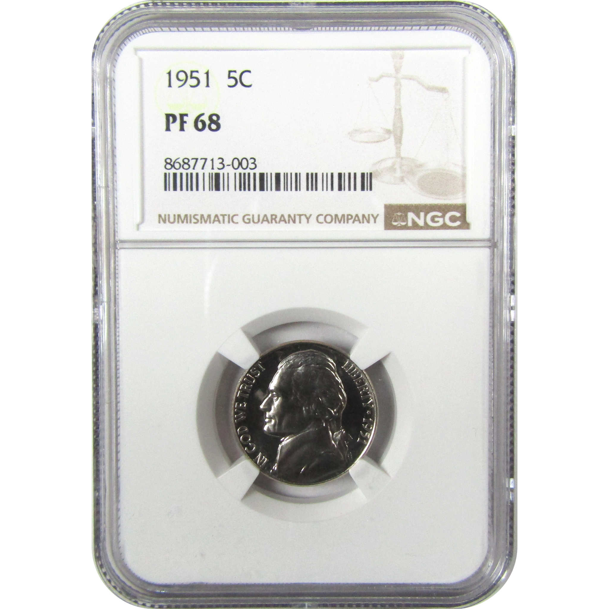 1951 Jefferson Nickel PF 68 NGC Proof 5c Coin Collectible SKU:I27336