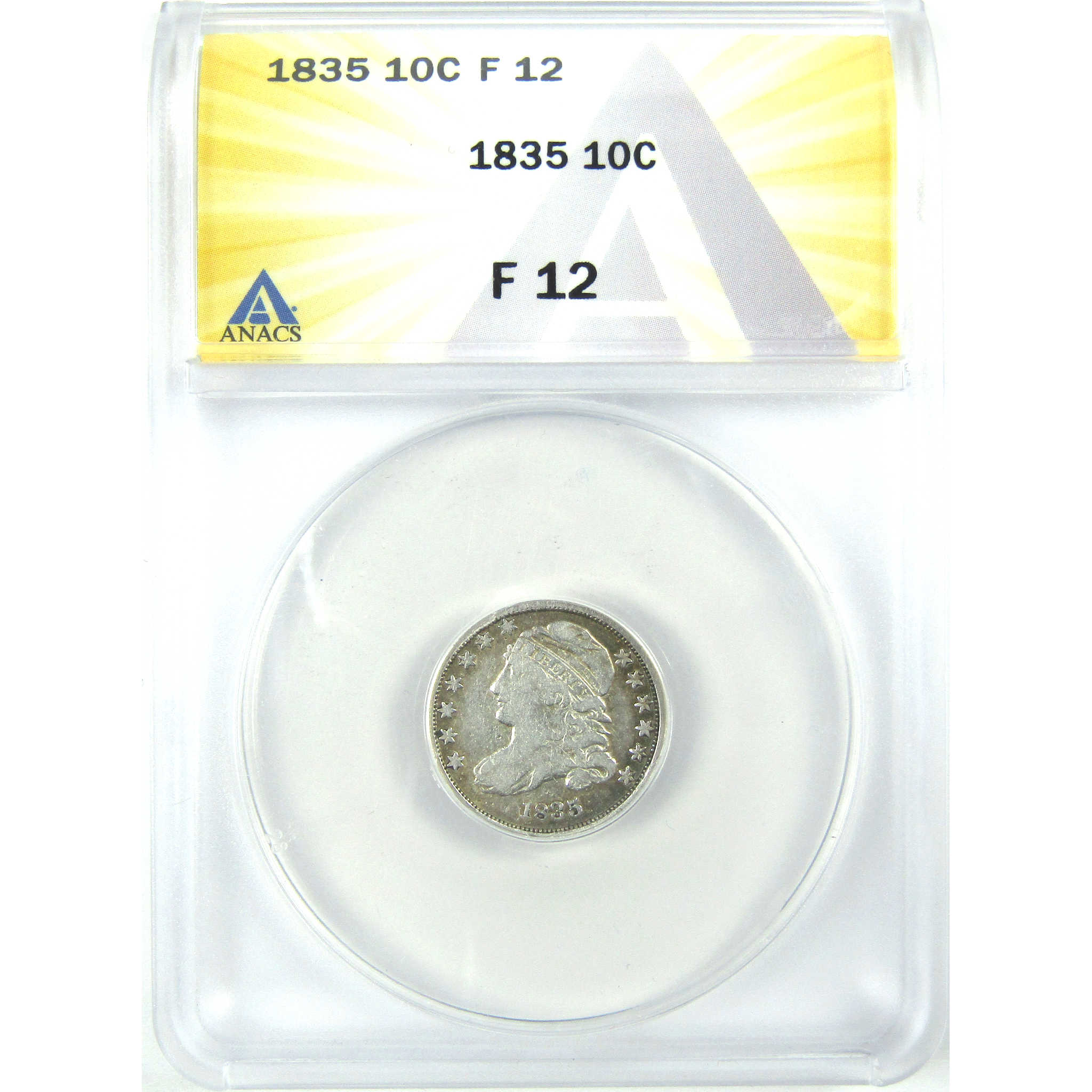 1835 Capped Bust Dime F 12 ANACS Silver 10c Coin SKU:I16297