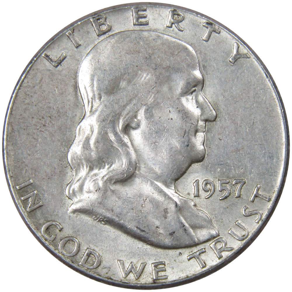 1957 Franklin Half Dollar AU About Uncirculated Silver 50c Coin