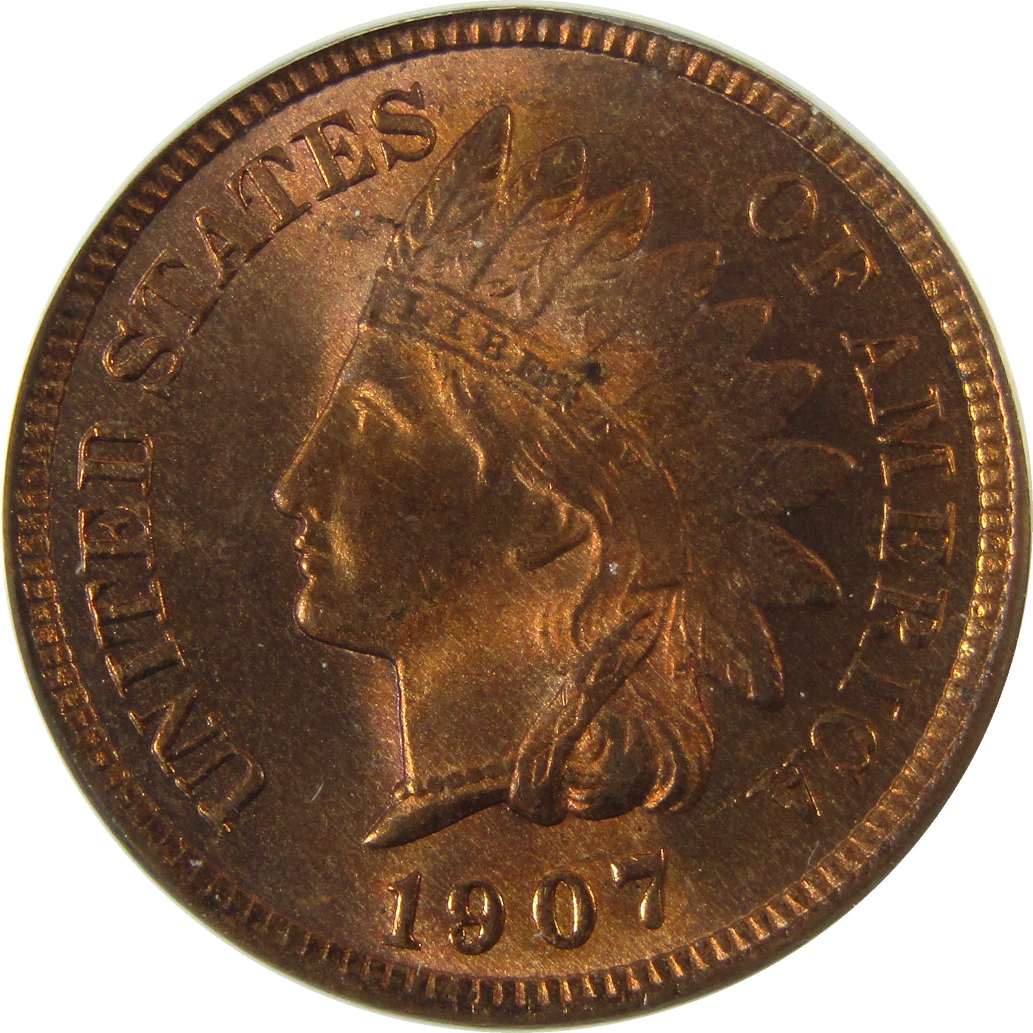1907 Indian Head Cent MS 63 RB ANACS Uncirculated Penny SKU:I28396
