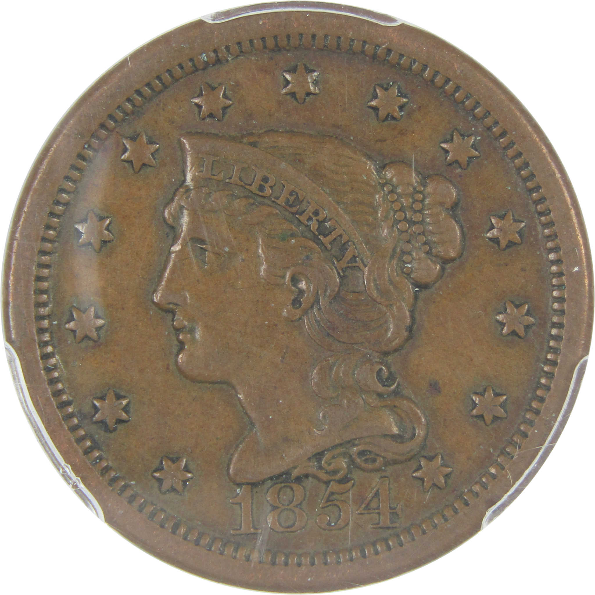 1854 Braided Hair Large Cent XF 45 PCGS Copper Penny SKU:I15389