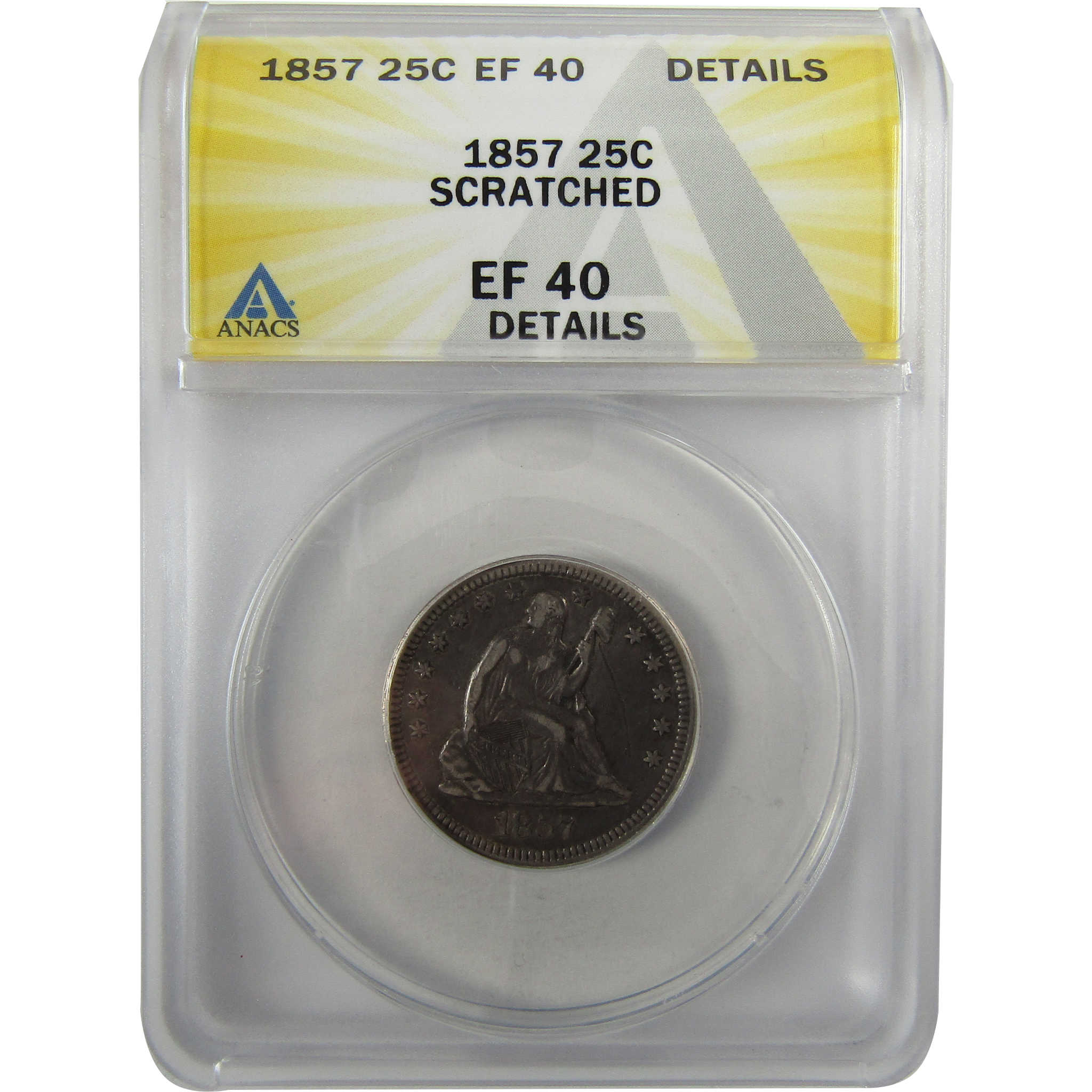 1857 Seated Liberty Silver Quarter EF 40 Details ANACS SKU:I28040