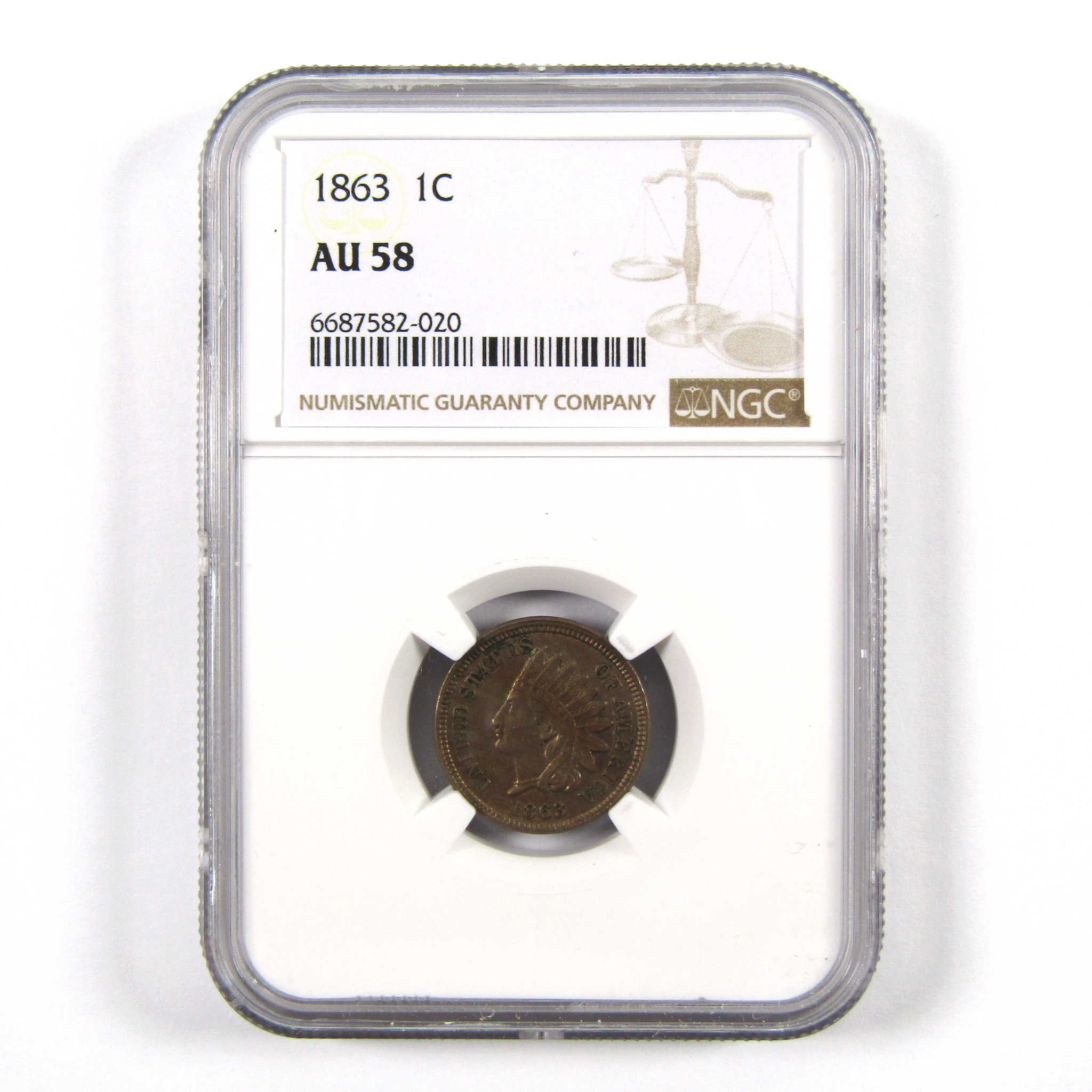 1863 Indian Head Cent AU 58 NGC Copper-Nickel Penny 1c Coin SKU:I9461
