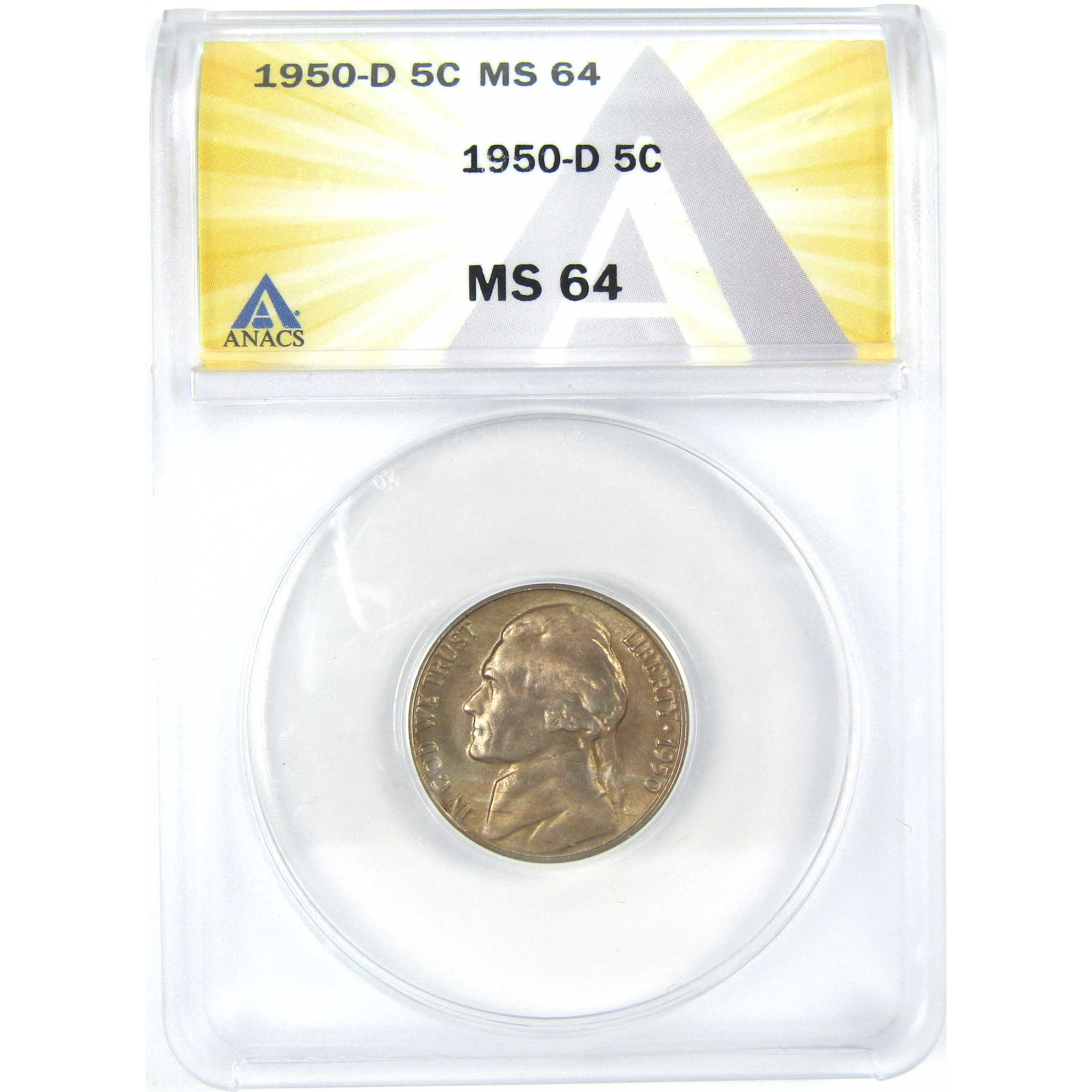 1950 D Jefferson Nickel MS 64 ANACS 5c Uncirculated Coin SKU:I16274