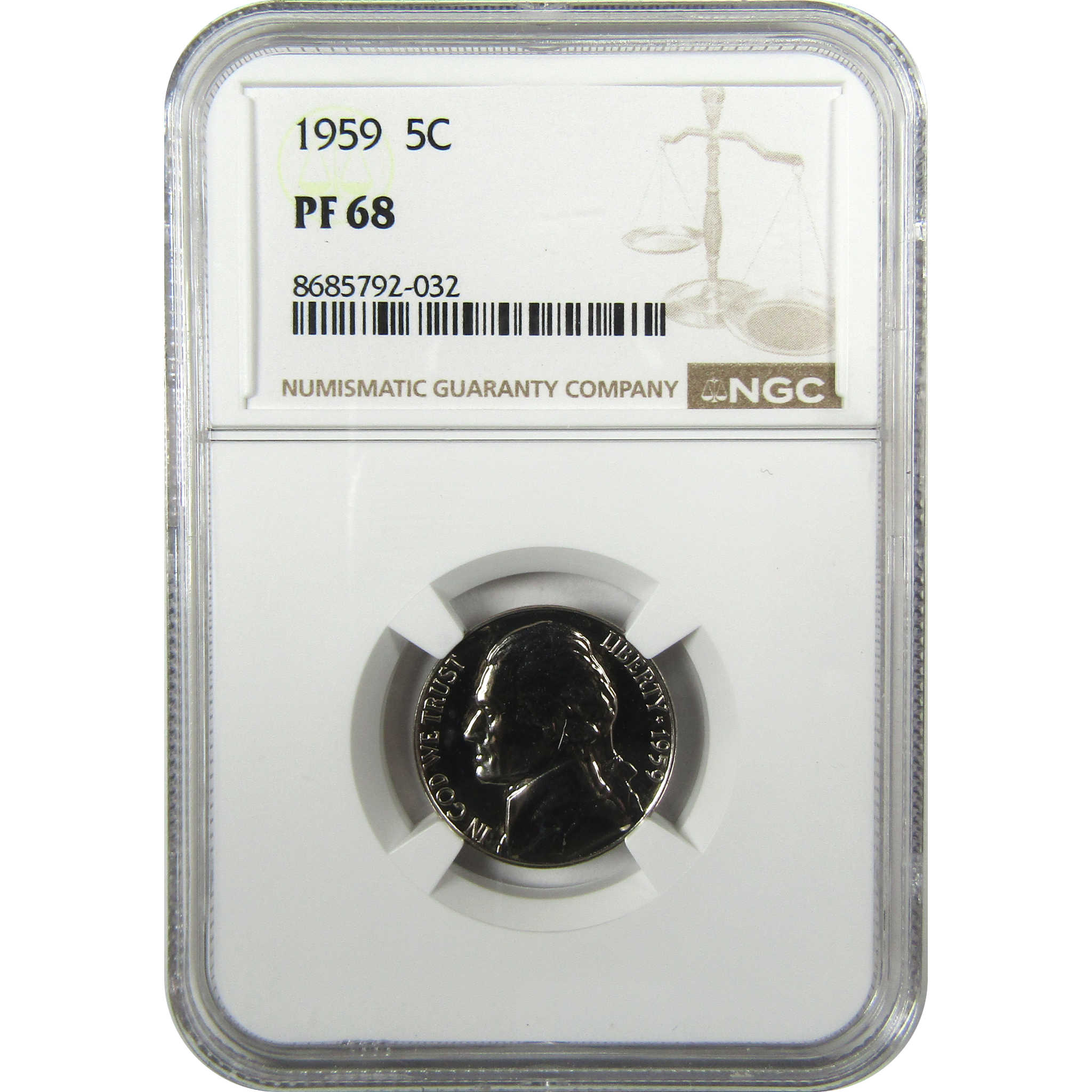 1959 Jefferson Nickel PF 68 NGC Proof 5c Coin Collectible SKU:I27321
