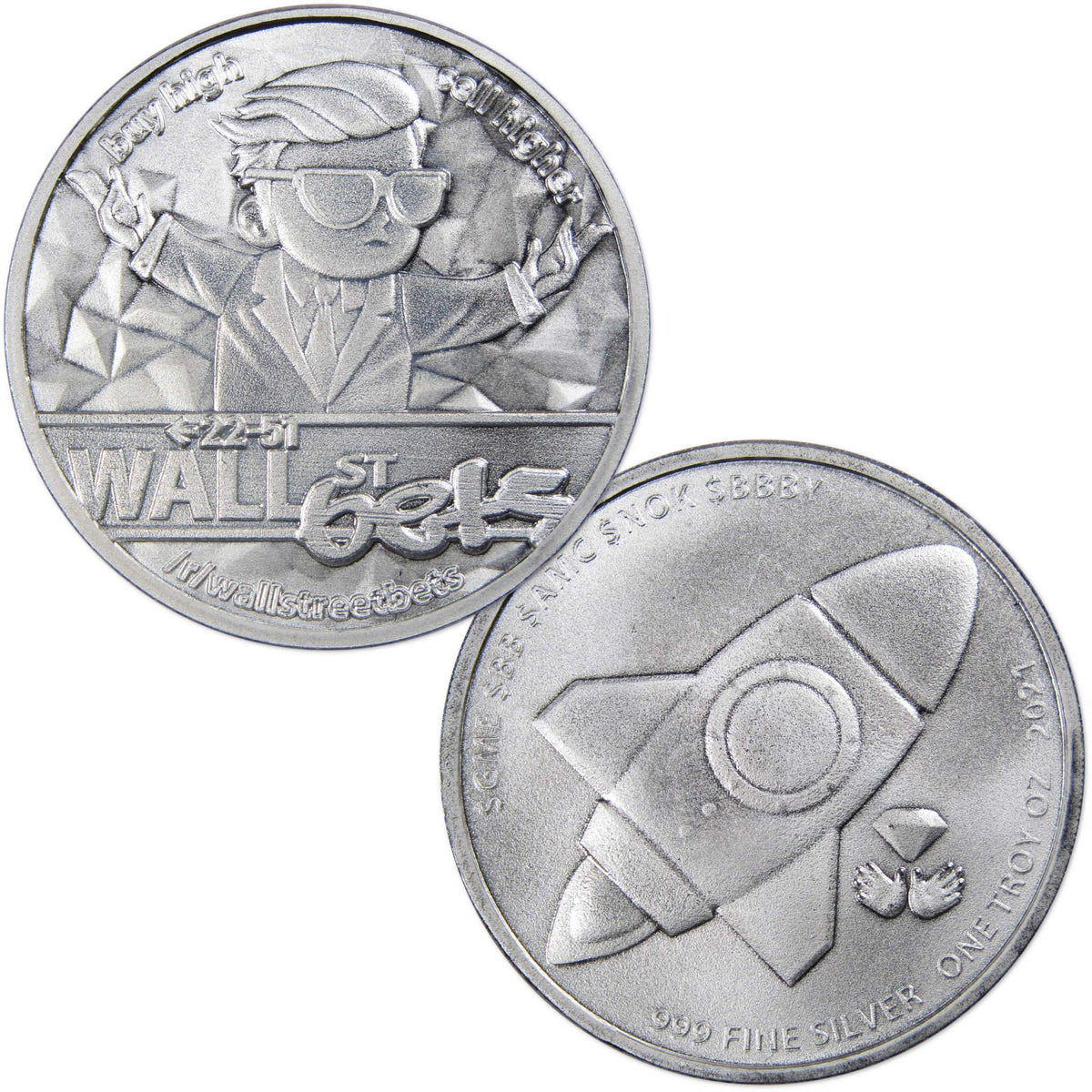 2021 Wall Street Bets Diamond Hands 1oz .999 Silver Round Uncirculated