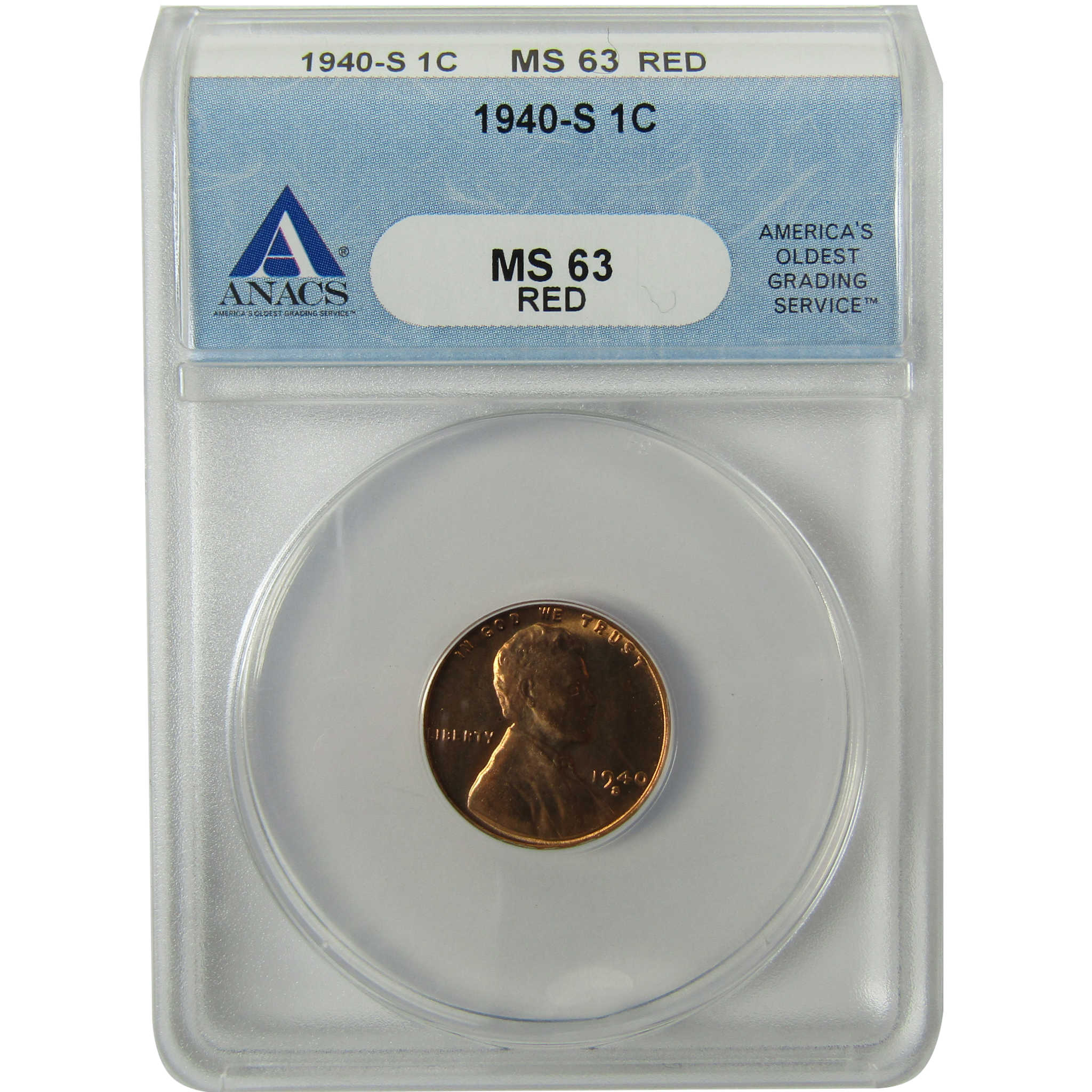 1940 S Lincoln Wheat Cent MS 63 RD ANACS Penny 1c Coin SKU:I28425