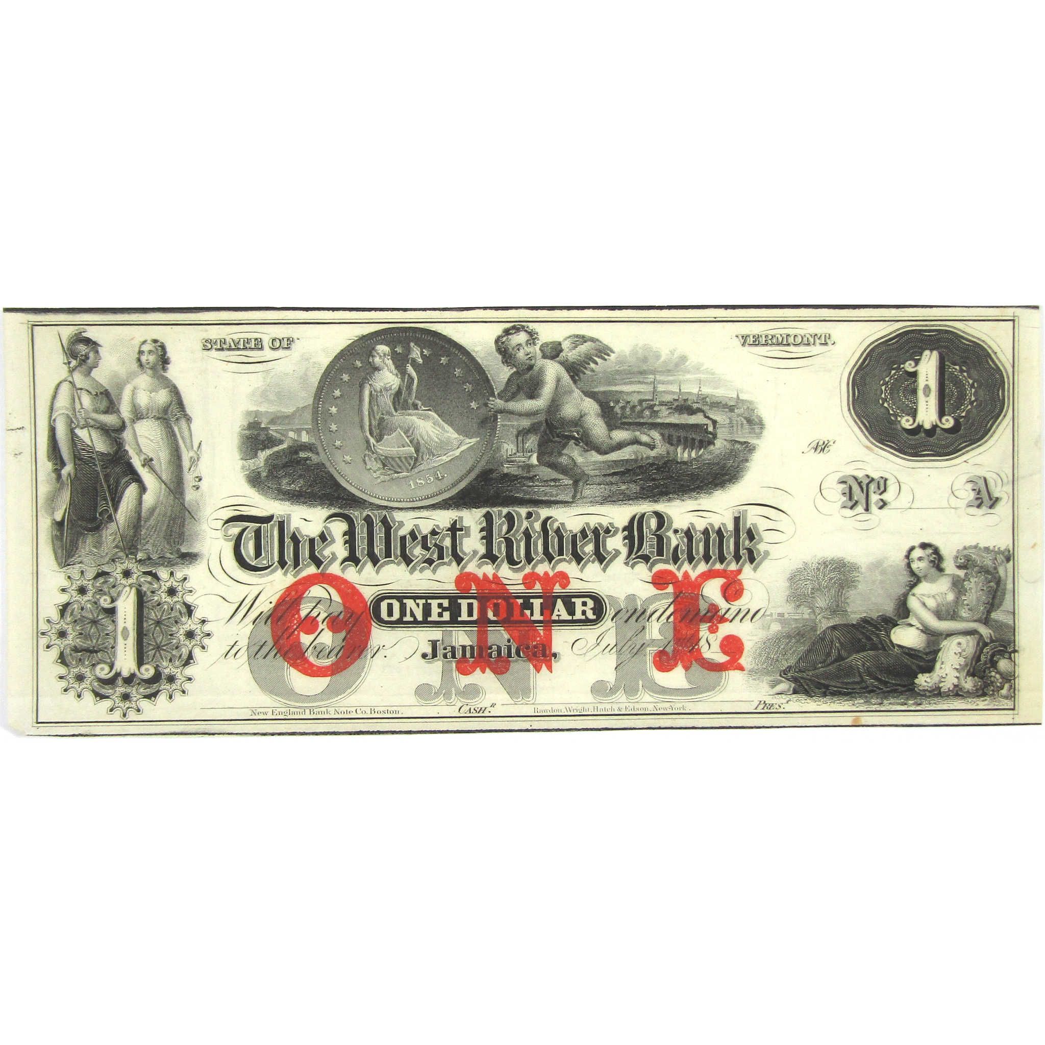 $1 Obsolete Note West River Bank Note Jamaica Vermont CU