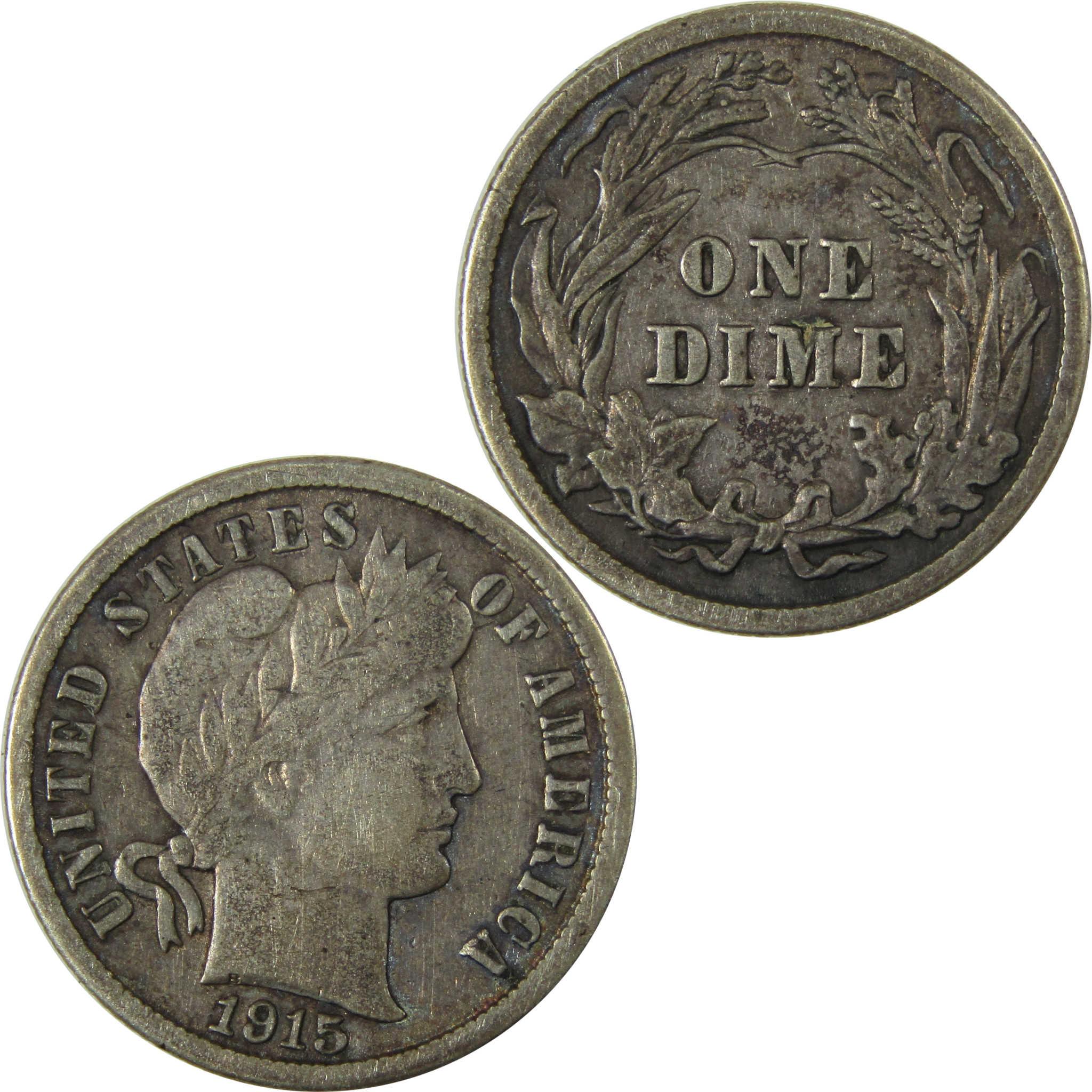 1915 Barber Silver Dime F Fine Details 10c Coin Collectible SKU:CP969