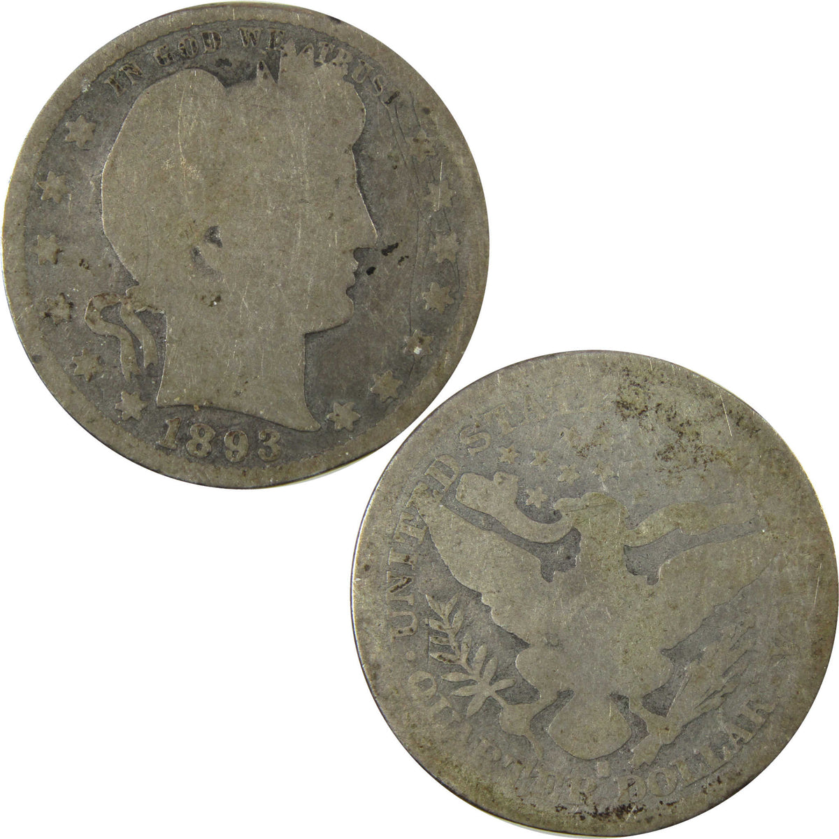 1893 S Barber Silver Quarter G Good Details 25c Coin SKU:I28544