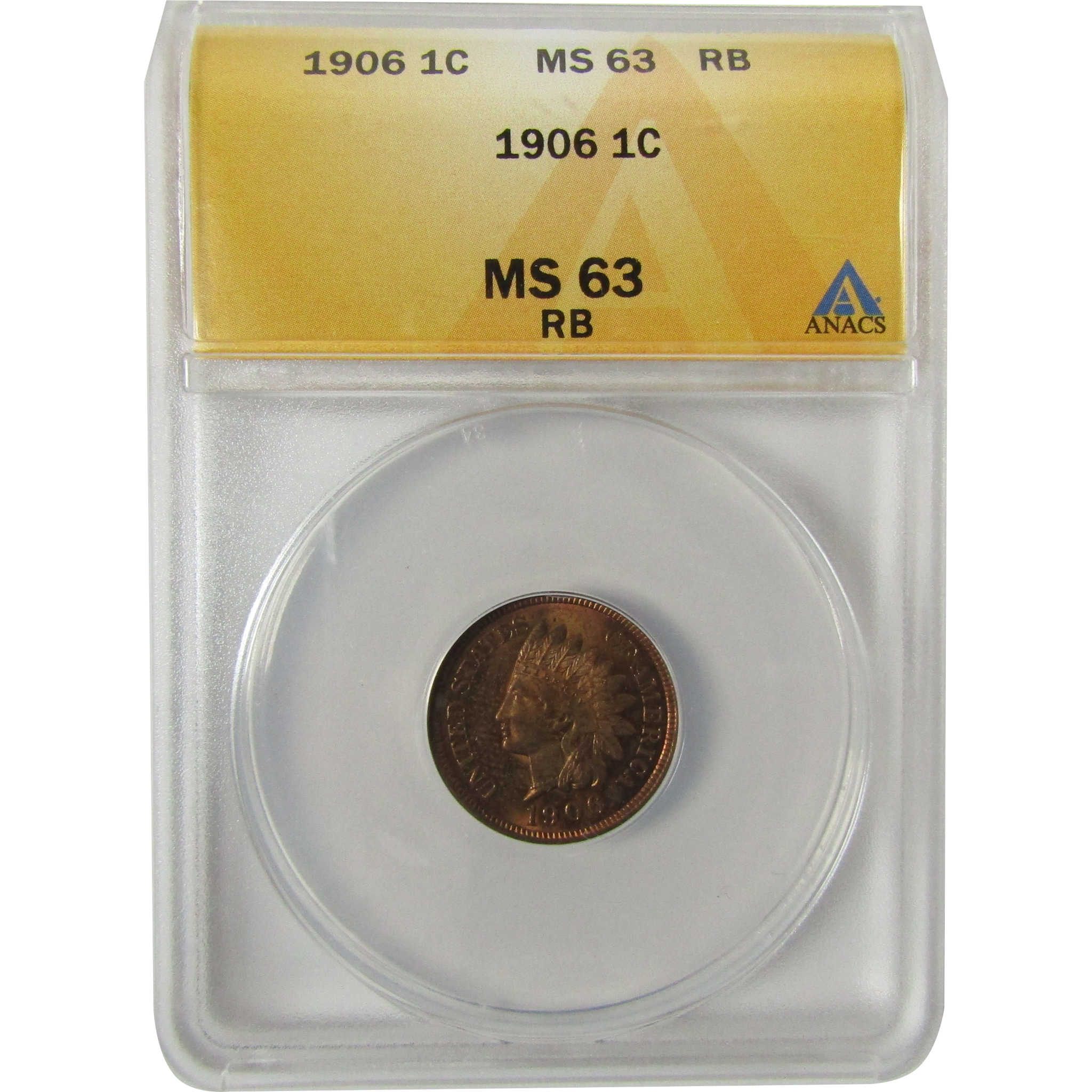 1906 Indian Head Cent MS 63 RB ANACS Uncirculated Penny SKU:I28411