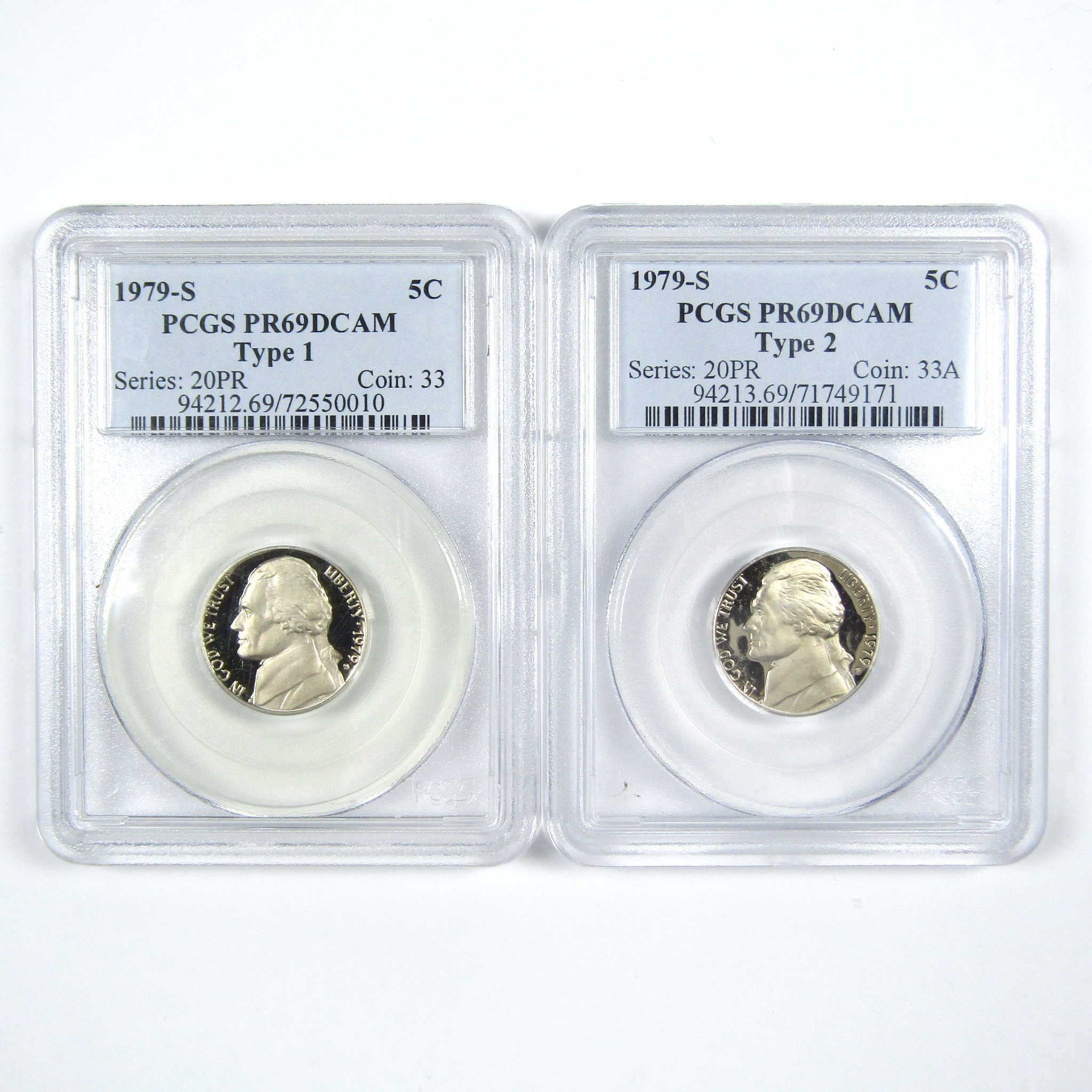 1979 S Type 1 & 2 Jefferson Nickel 2 Piece Set PR 69 DCAM SKU:CPC7426