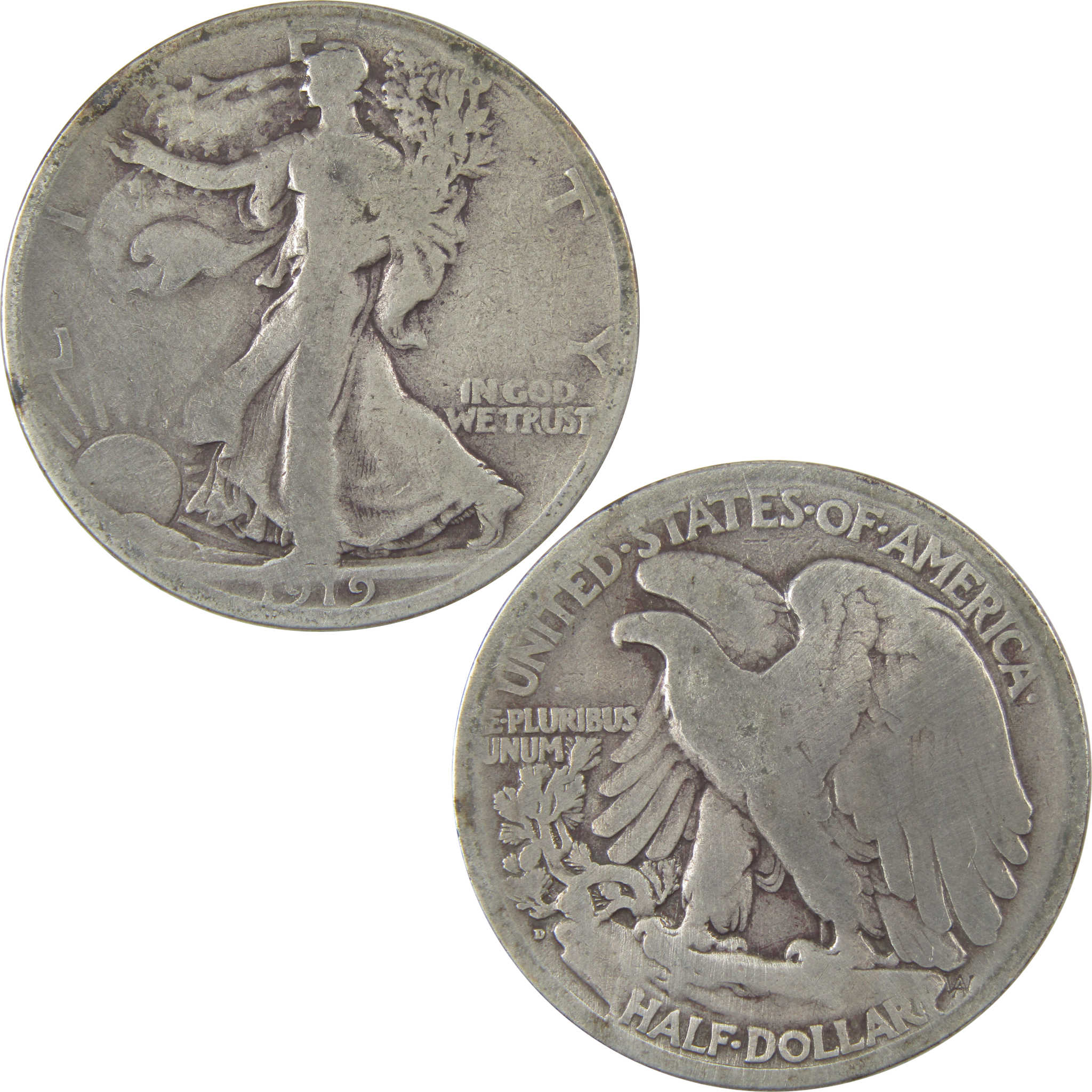 1919 D Liberty Walking Silver 50c VG Very Good Details SKU:I24132