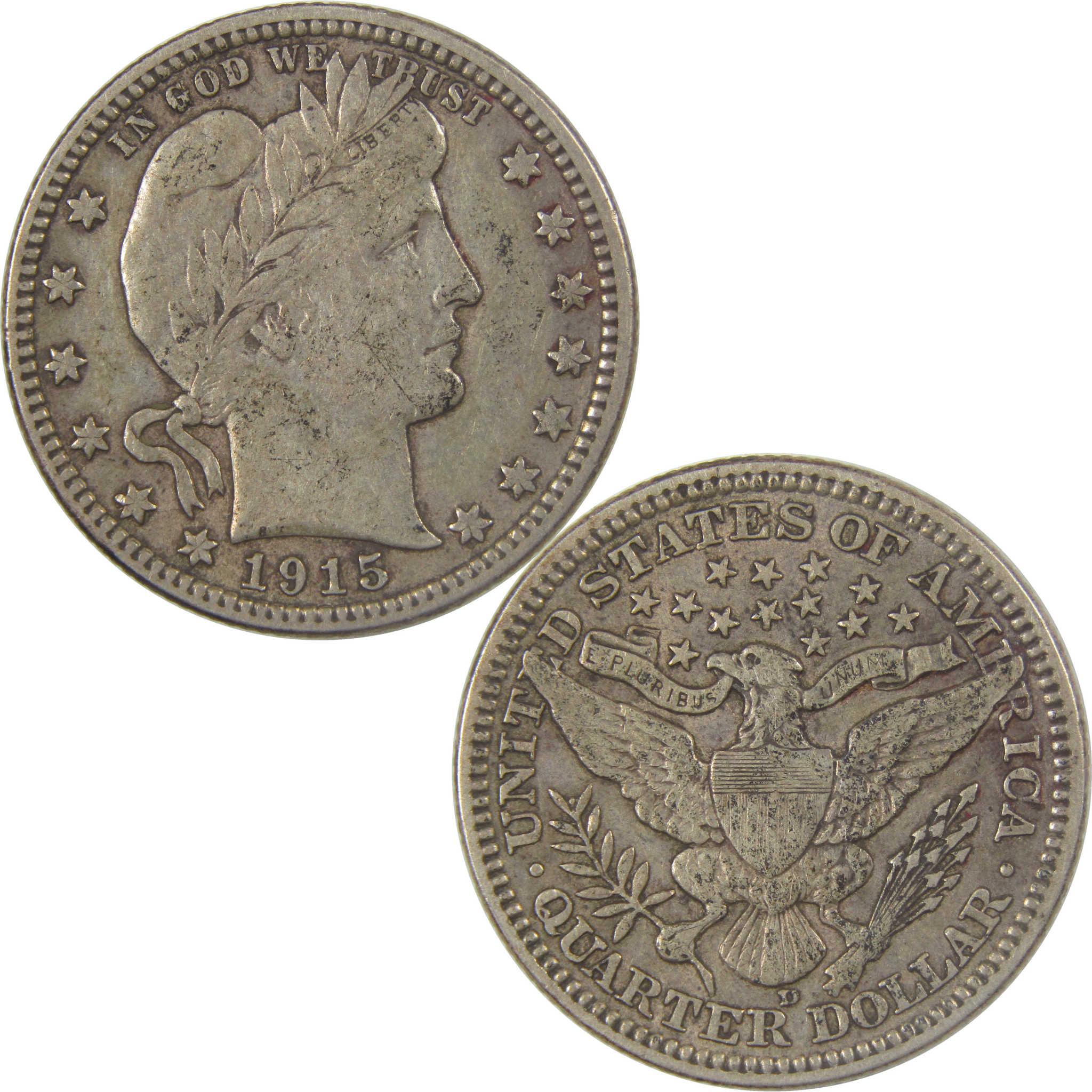 1915 D Barber Silver Quarter XF EF Extremely Fine 25c Coin Collectible