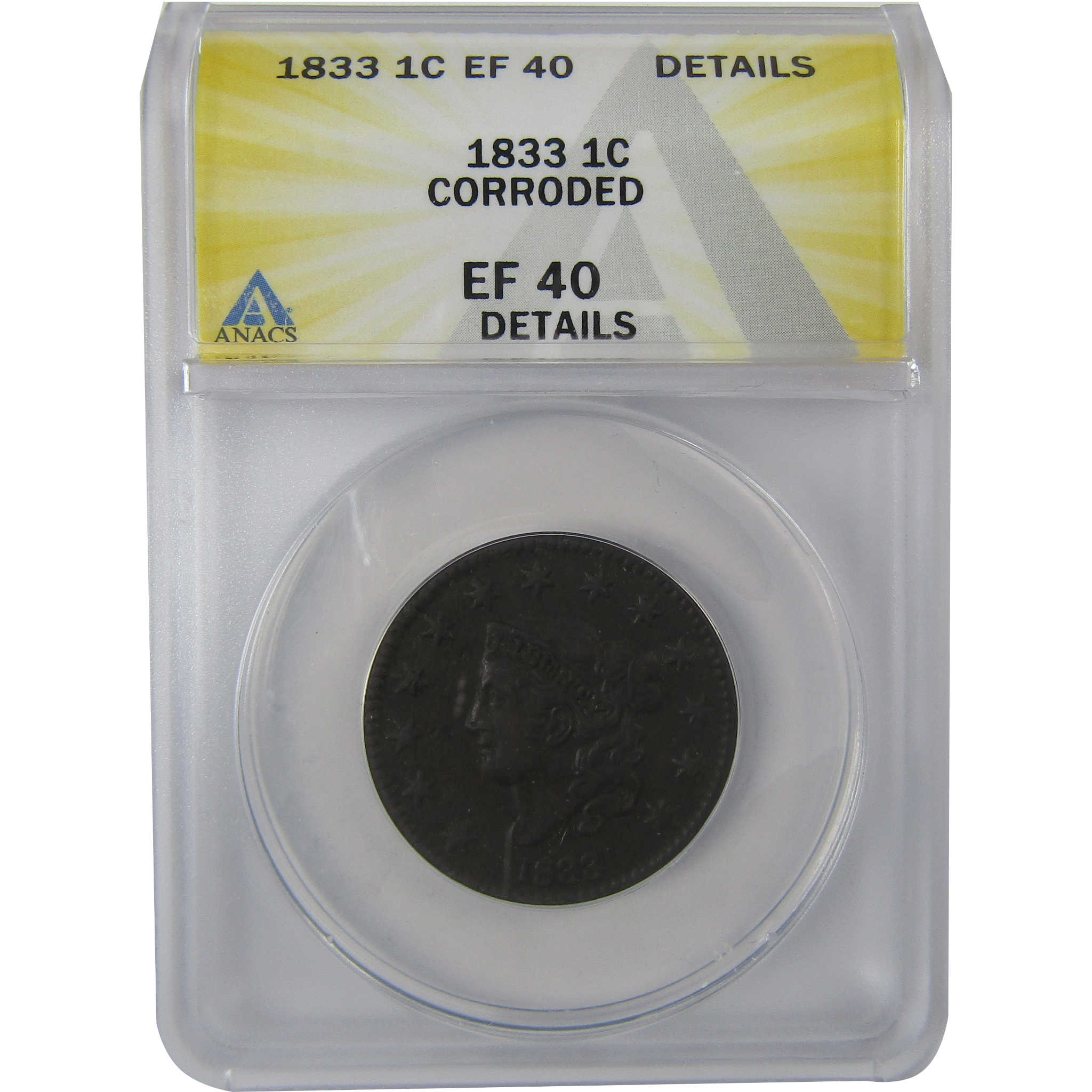1833 Coronet Head Large Cent EF 40 Details ANACS Copper SKU:CPC1142