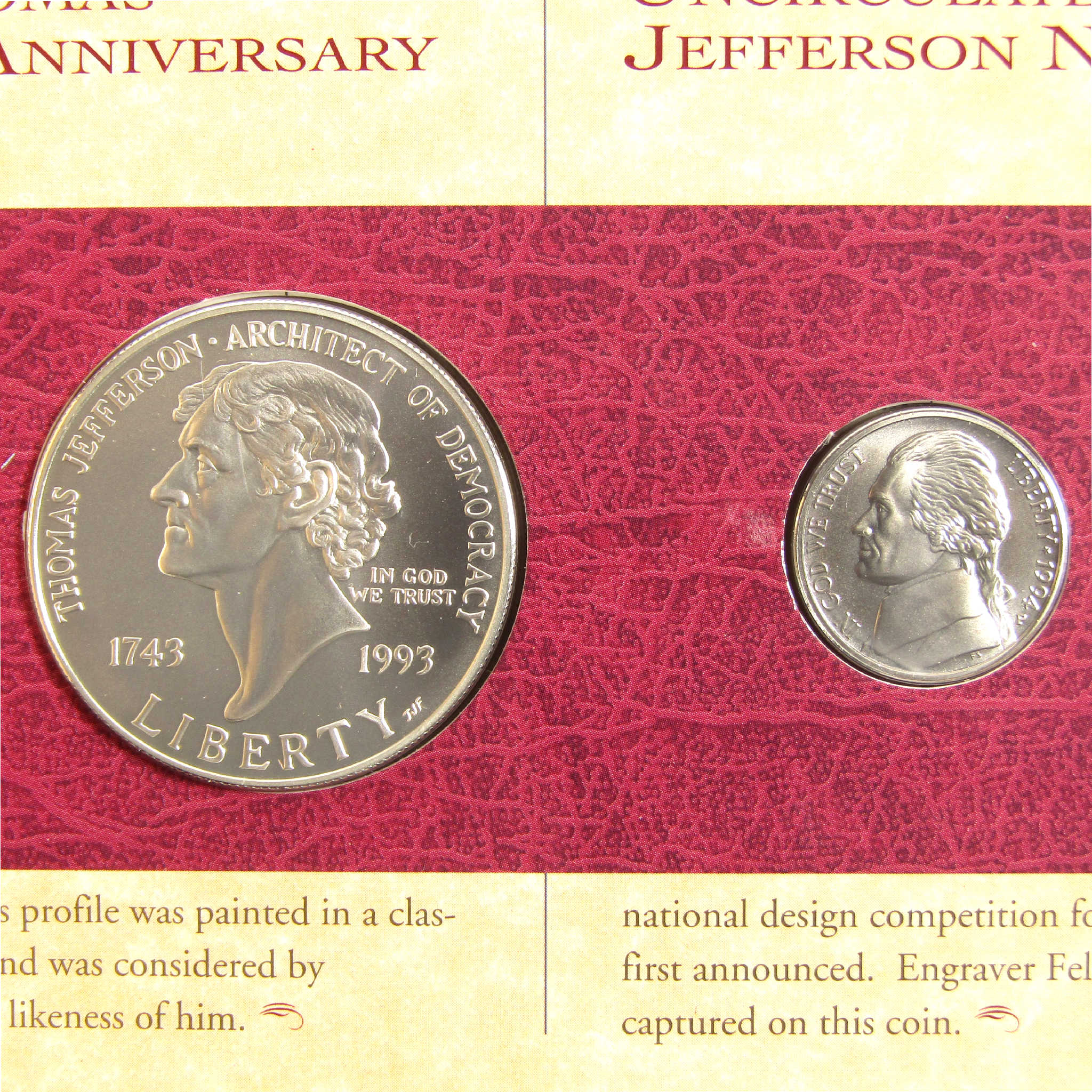 Thomas Jefferson Coinage and Currency Set Uncirculated OGP SKU:CPC6100