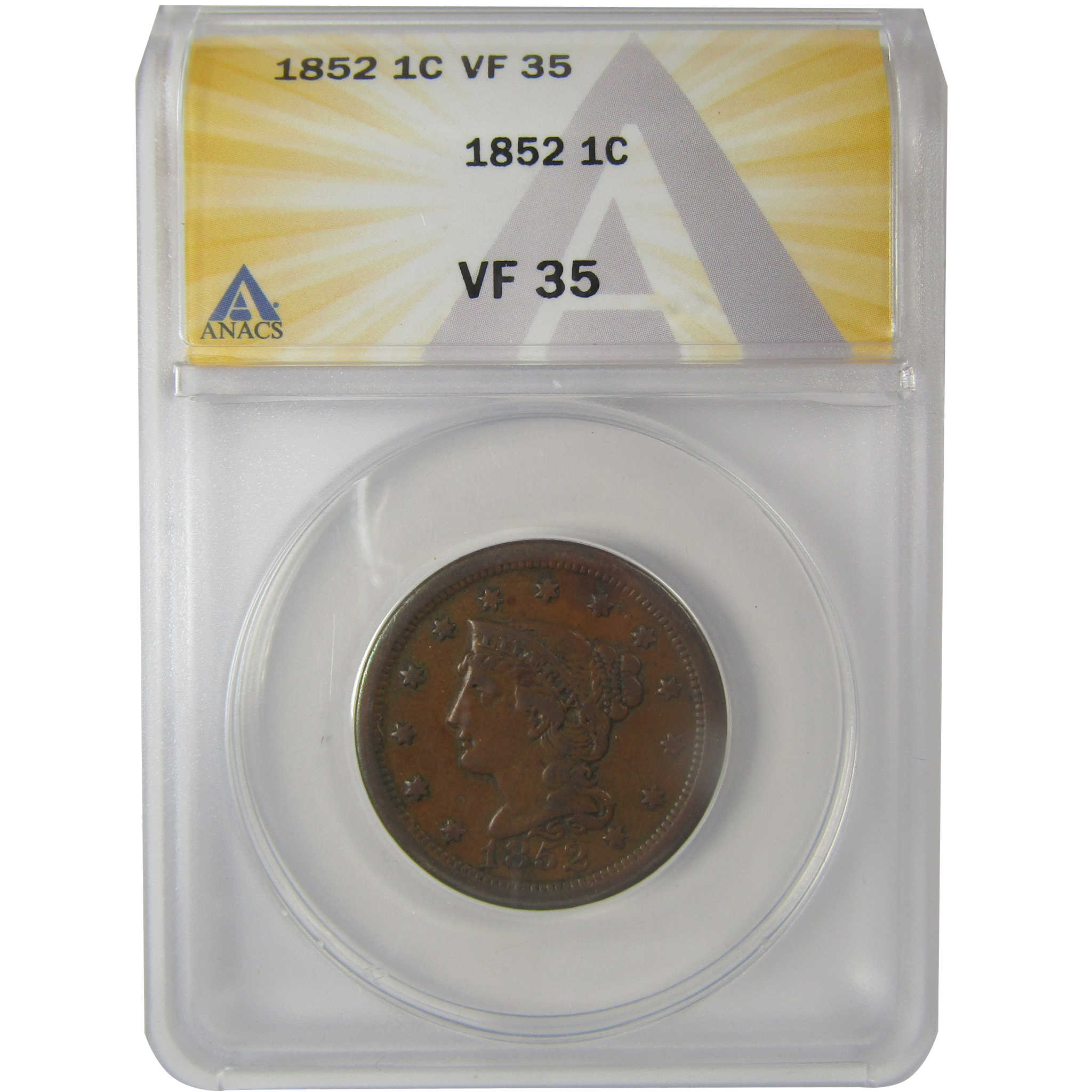 1852 Braided Hair Large Cent VF 35 ANACS Copper Penny SKU:I21975
