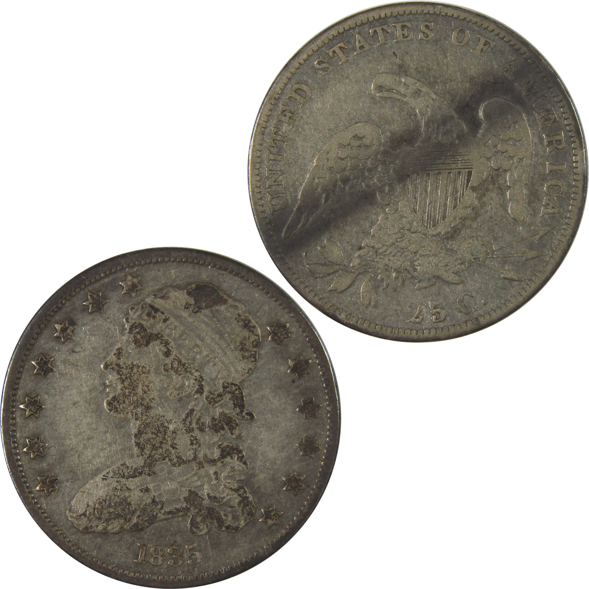 1835 Capped Bust Quarter VF Very Fine Silver Toned Reverse SKU:I23163
