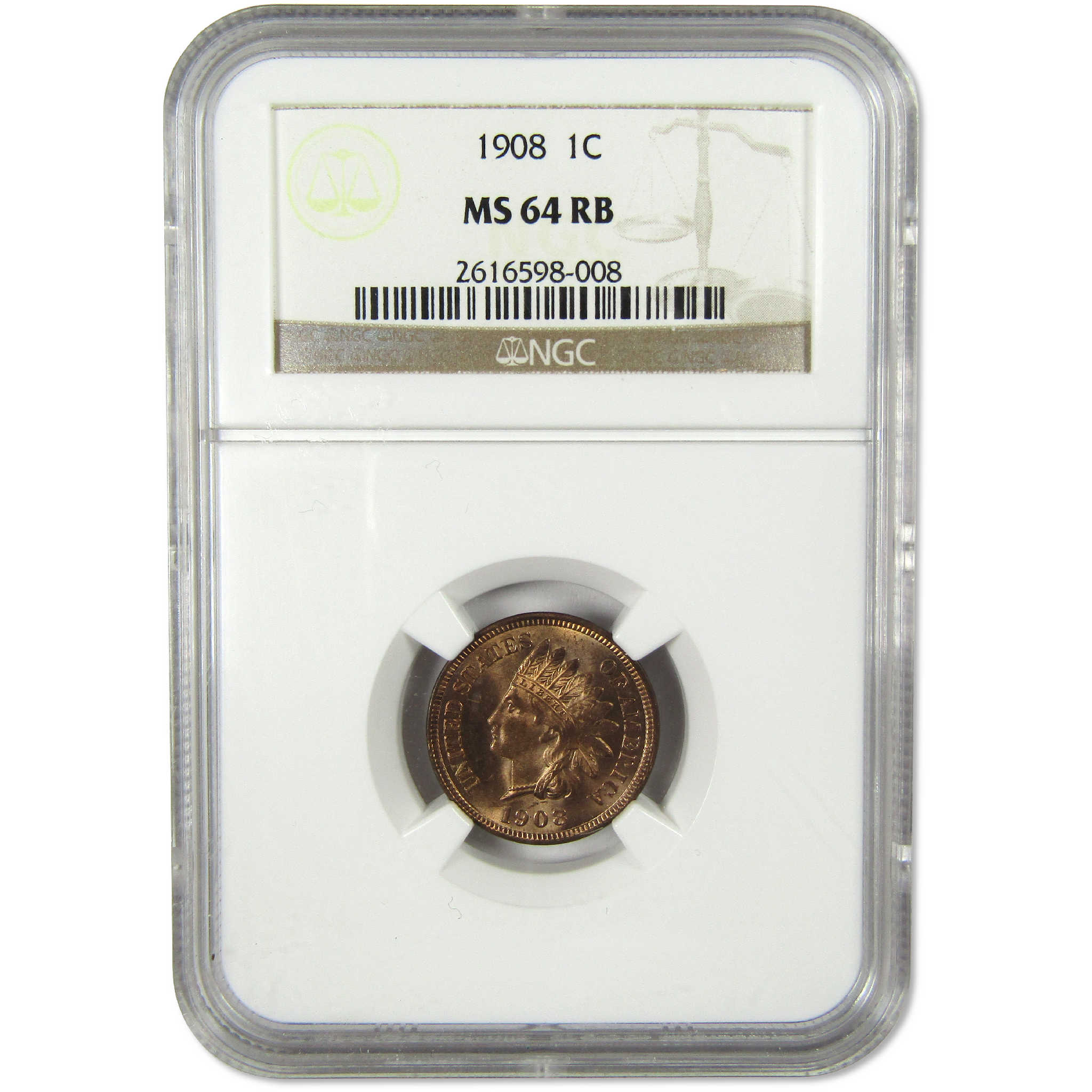 1908 Indian Head Cent MS 64 RB NGC Penny Uncirculated 1c Coin