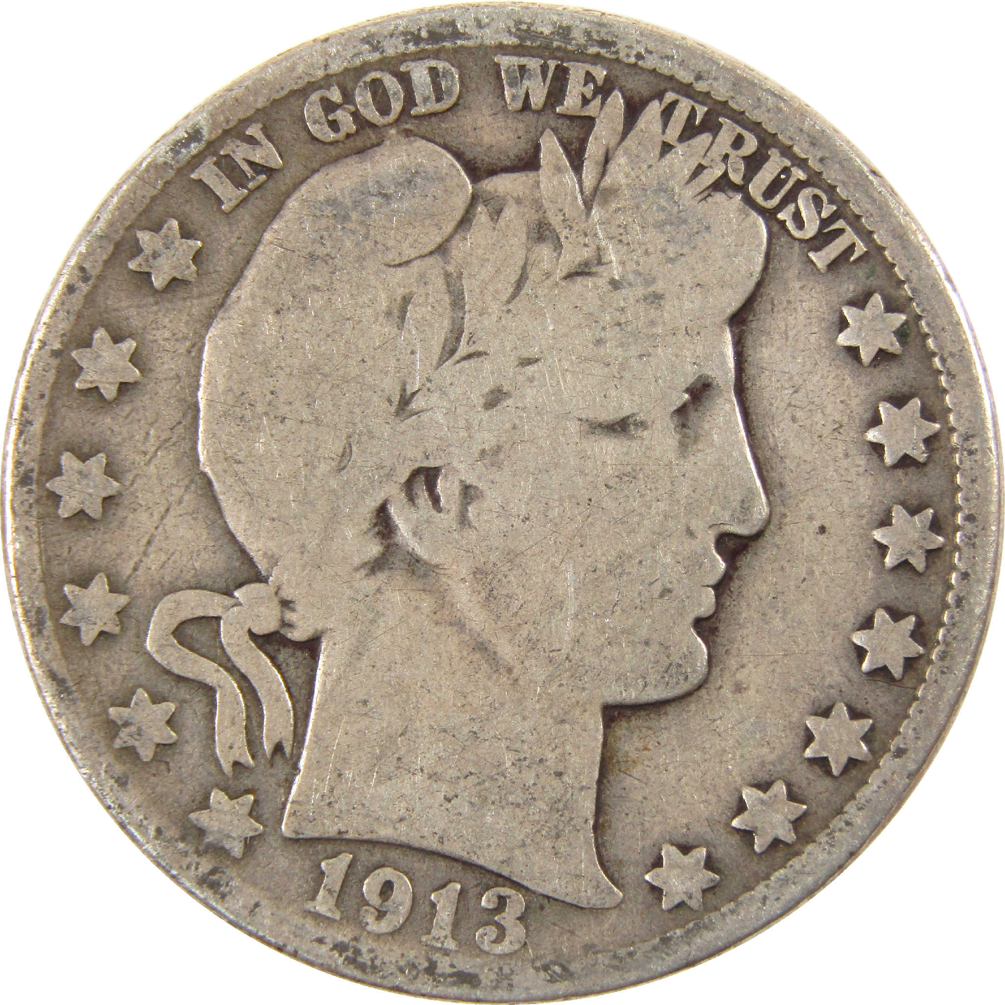 1913 D Barber Half Dollar AG About Good Silver 50c Coin