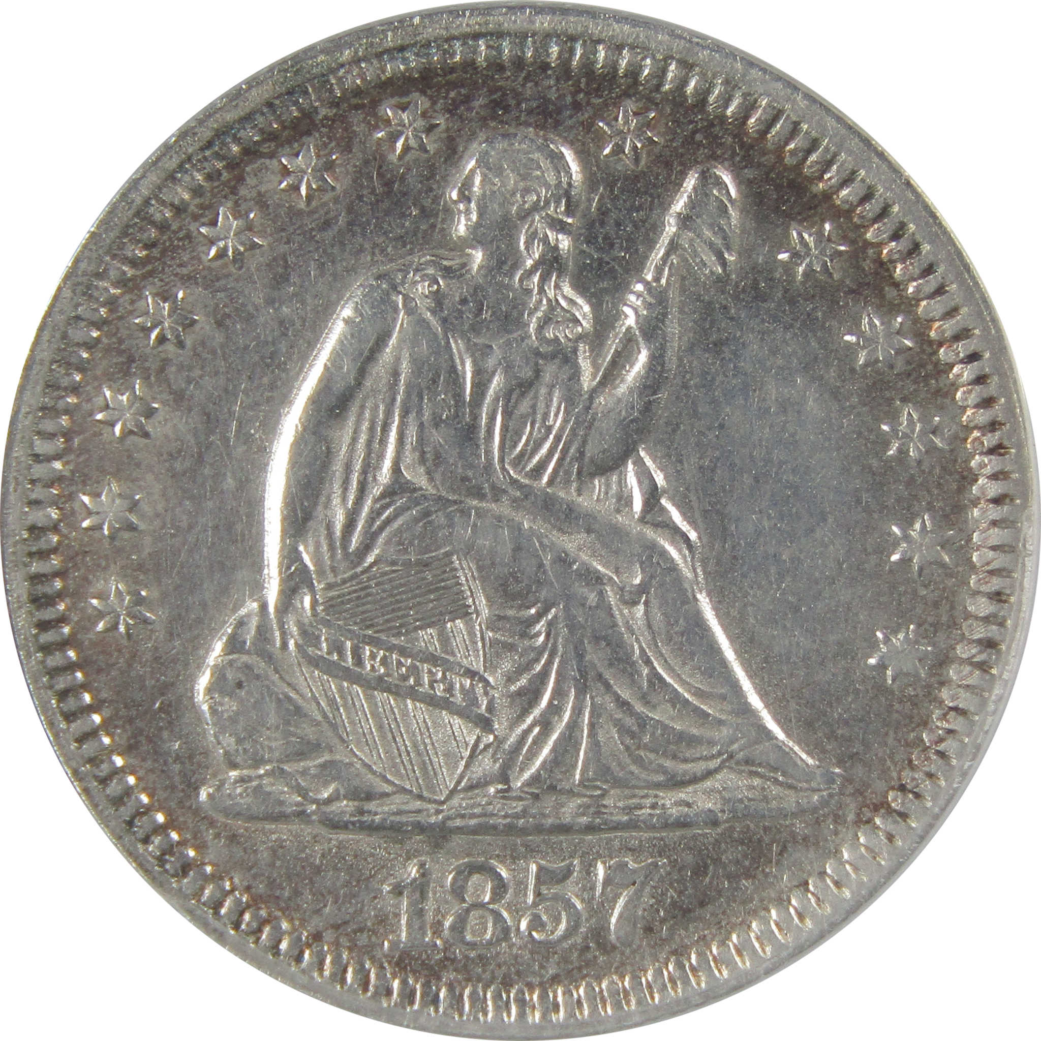 1857 Seated Liberty Quarter AU 53 Details ANACS Silver SKU:CP144