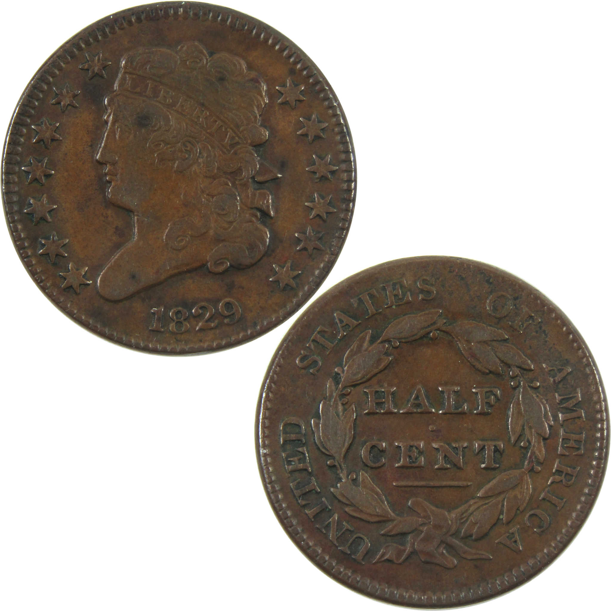 1829 Classic Head Half Cent VF Very Fine Copper Penny SKU:I14898