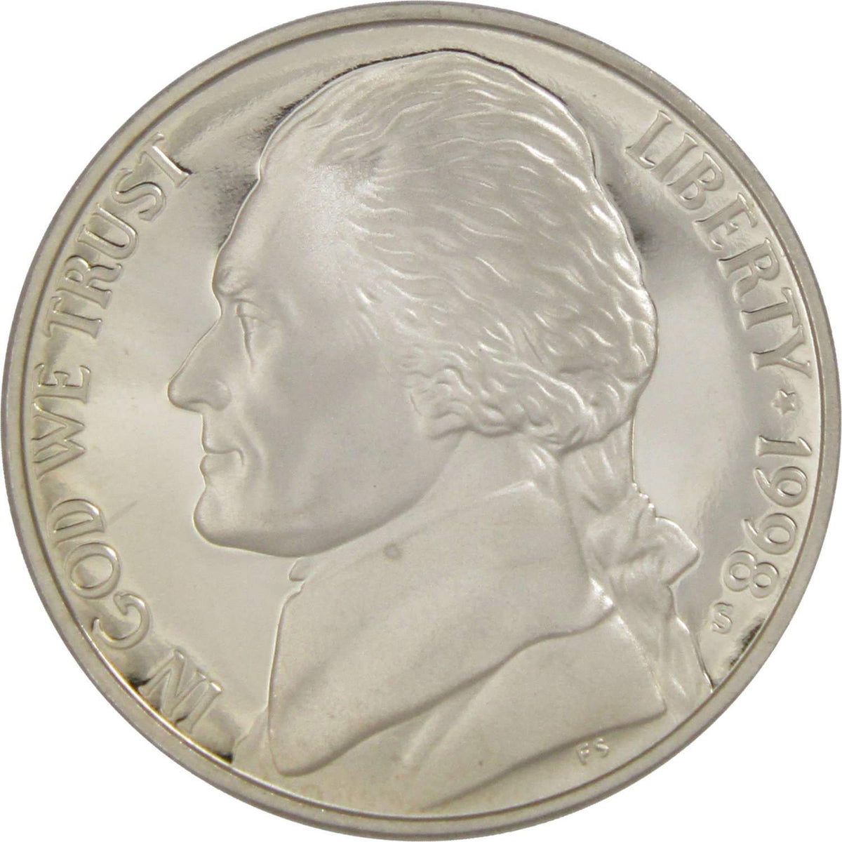 1998 S Jefferson Nickel Proof 5c Coin Collectible