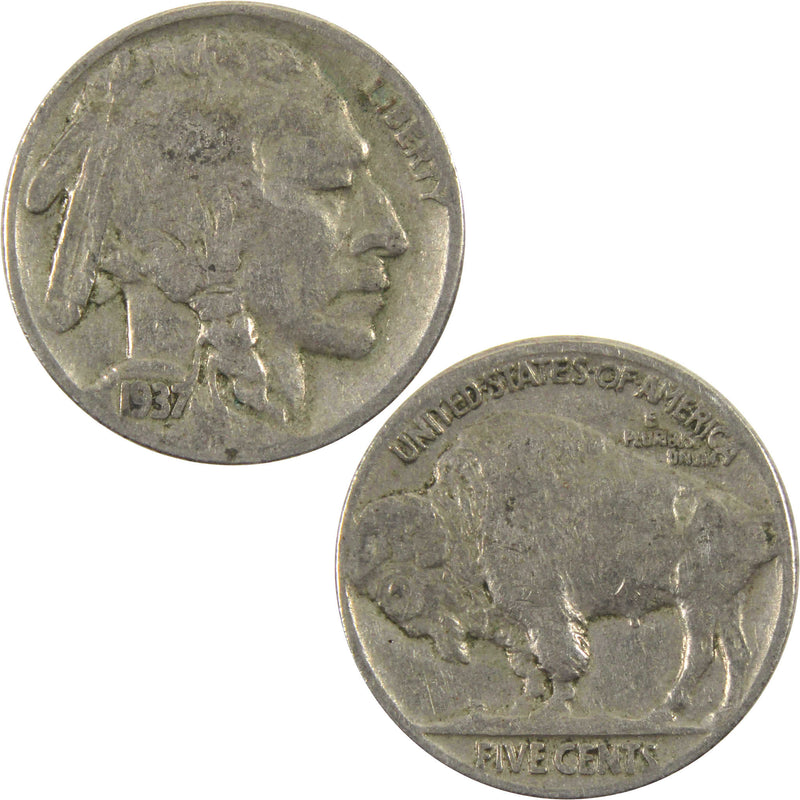 1937 Indian Head Buffalo Nickel G Good 5c Coin