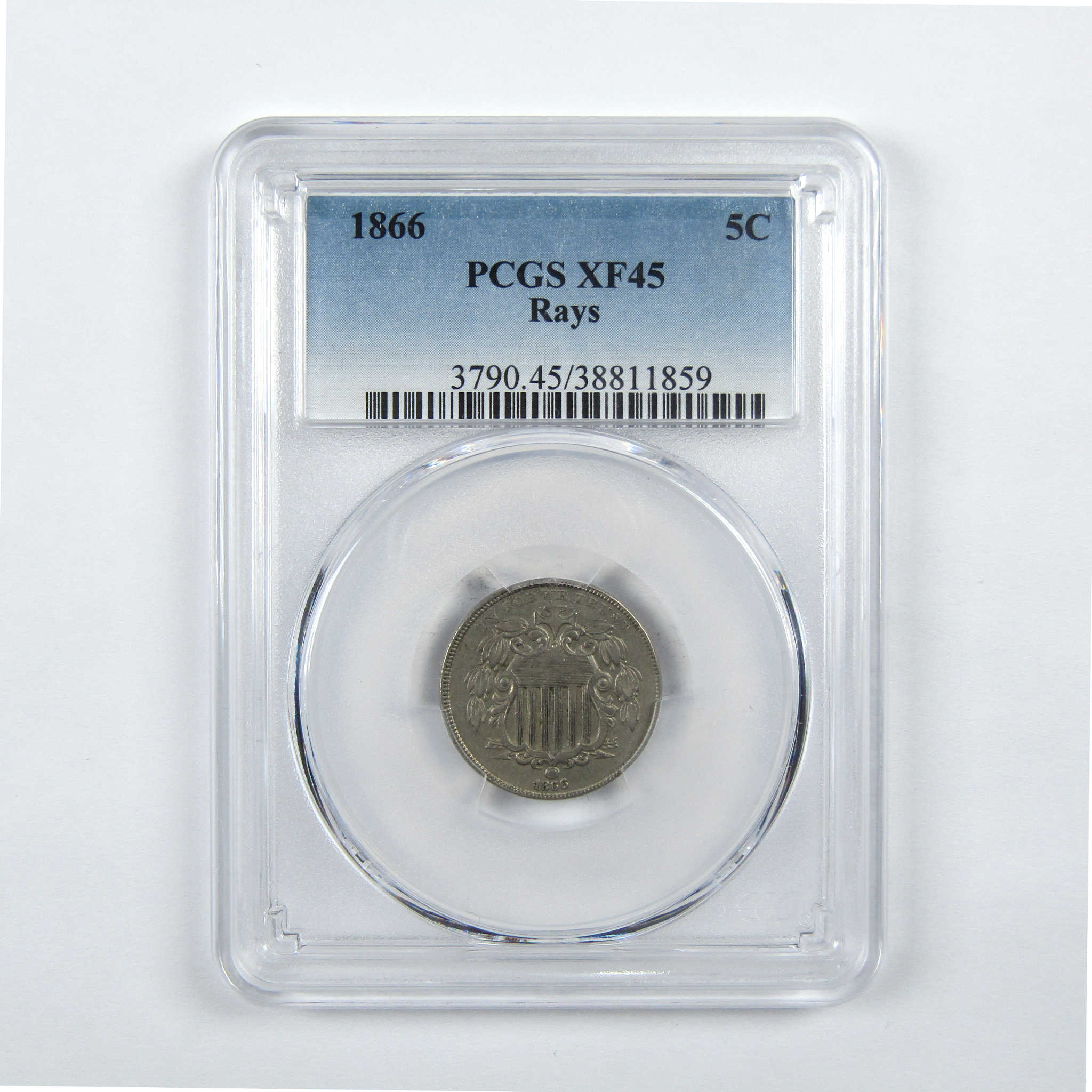 1866 Rays Shield Nickel XF 45 PCGS 5c Coin SKU:I11733