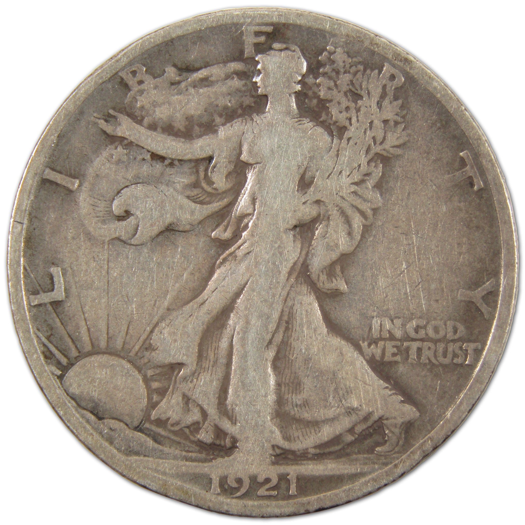 1921 S Liberty Walking Half Dollar F Fine Silver 50c Coin SKU:I10600