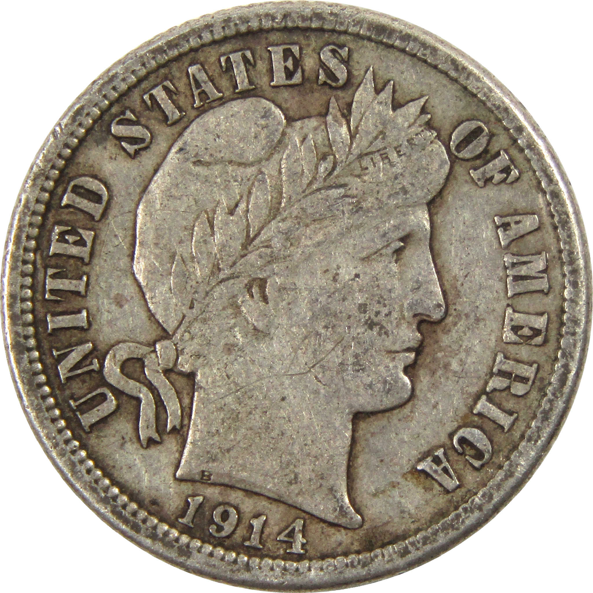 1914 Barber Dime F Fine Silver 10c Coin