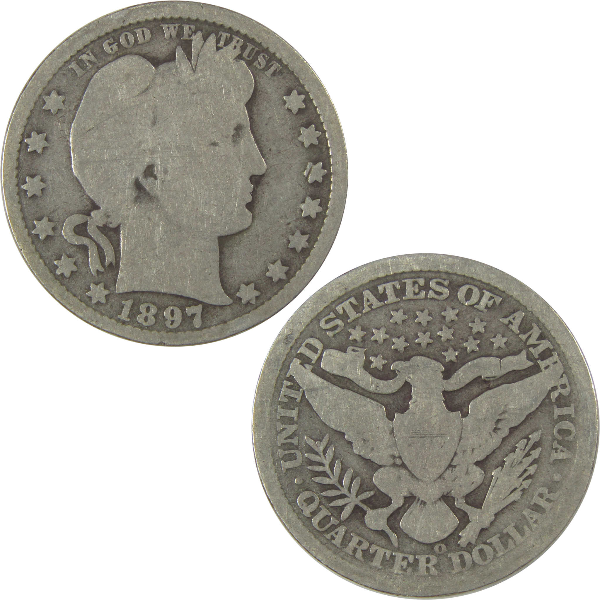 1897 O Barber Quarter G Good Silver 25c Coin SKU:I19763