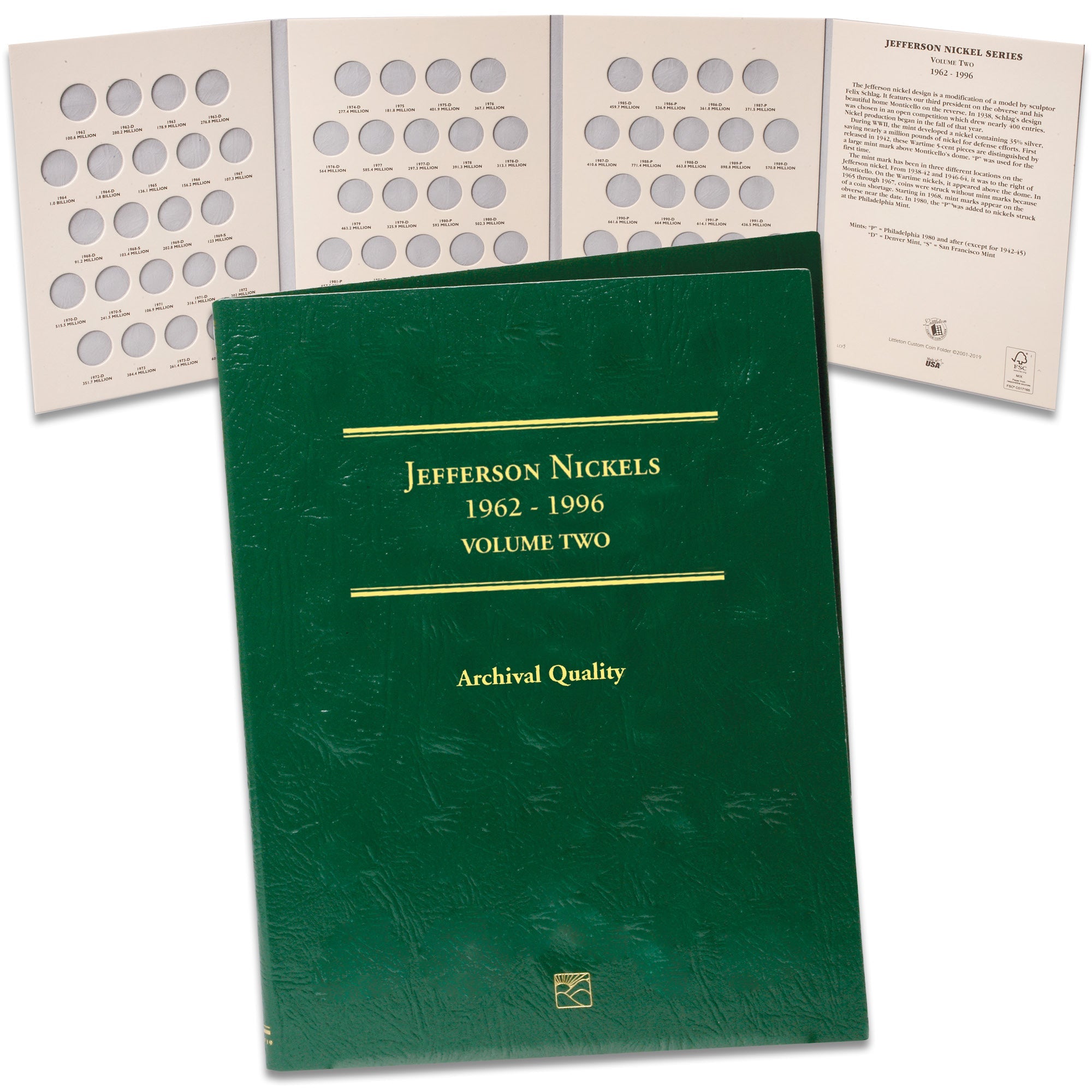1962-1996 Jefferson Nickel Folder Volume 2 Littleton Coin Company