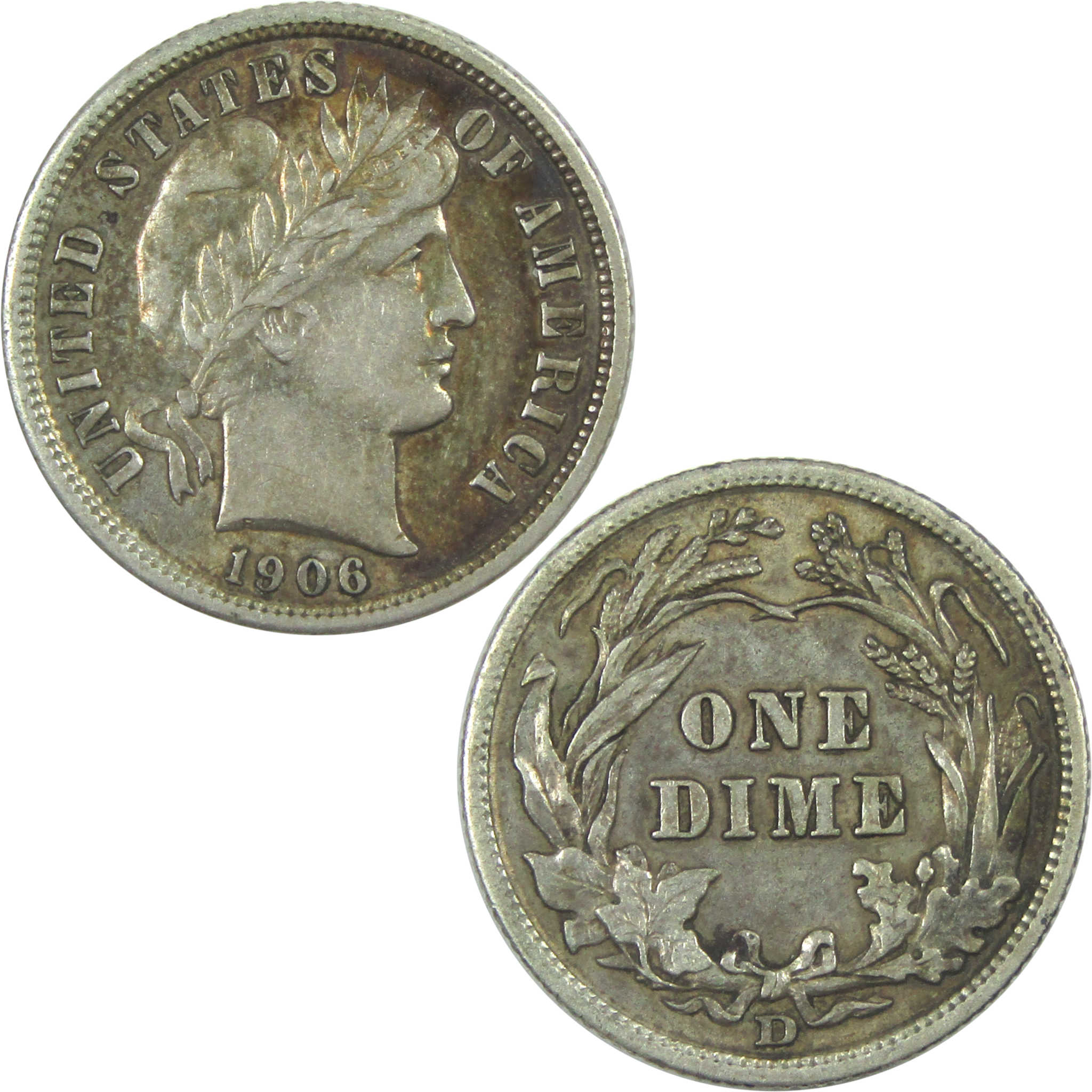 1906 D Barber Dime AU About Uncirculated Silver 10c Coin SKU:I15319