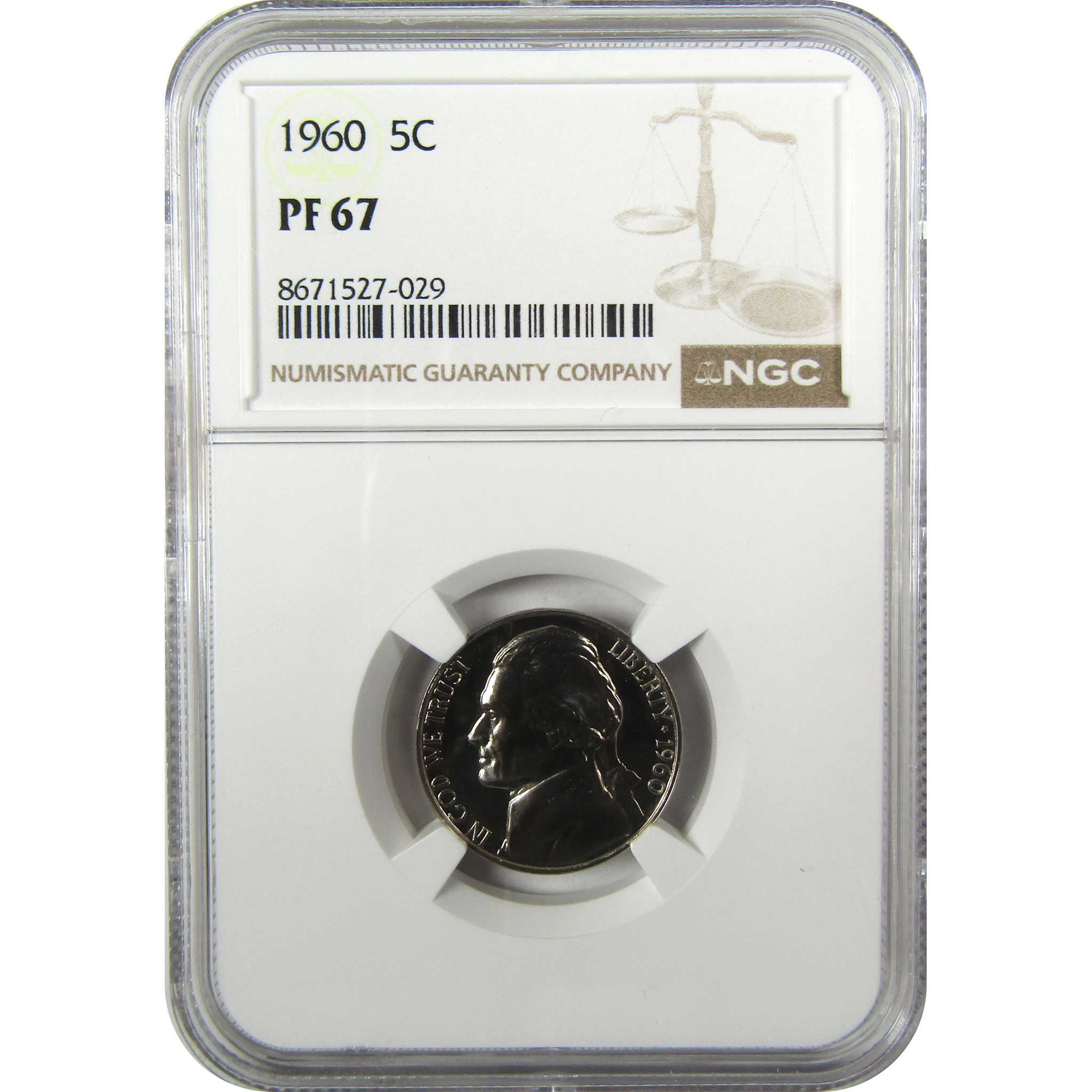 1960 Jefferson Nickel PF 67 NGC Proof 5c Coin Collectible SKU:I27324