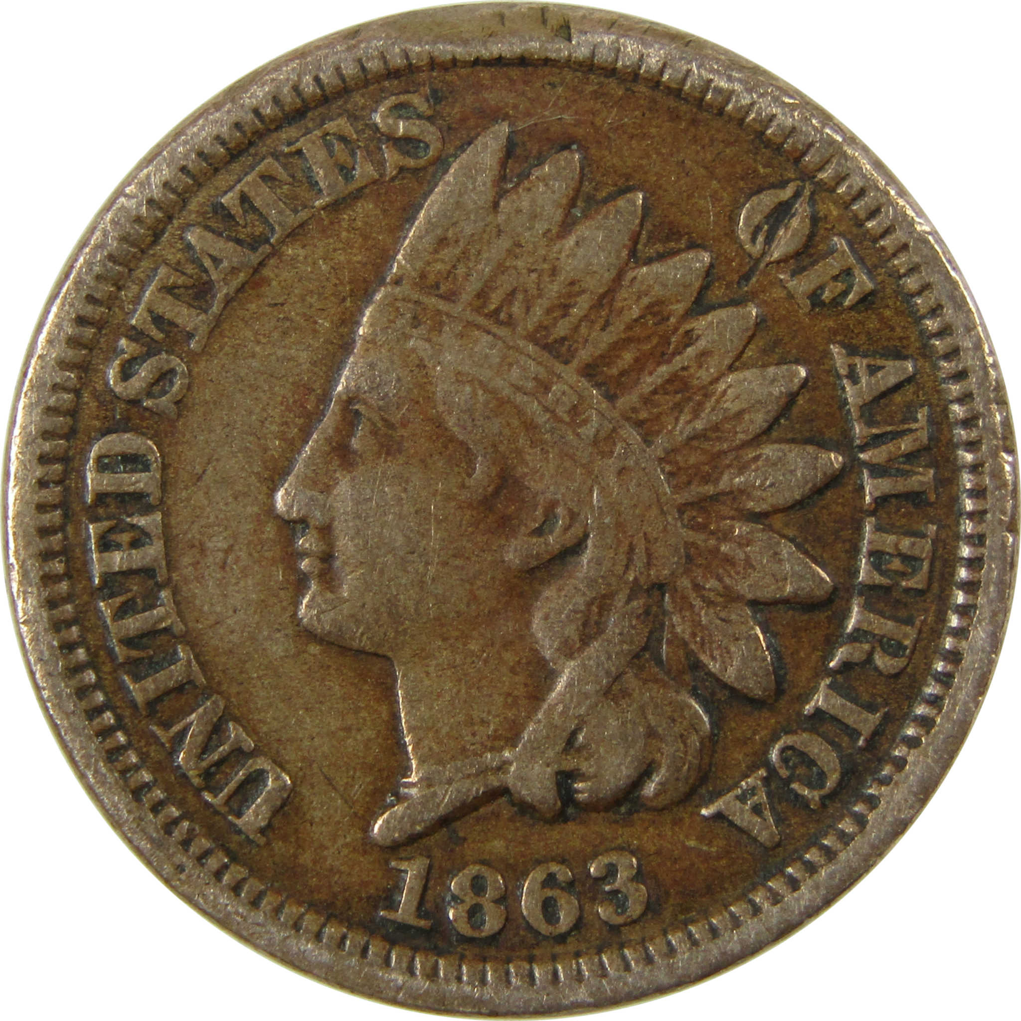 1863 Indian Head Cent F Fine Details Penny 1c Coin SKU:CP1179