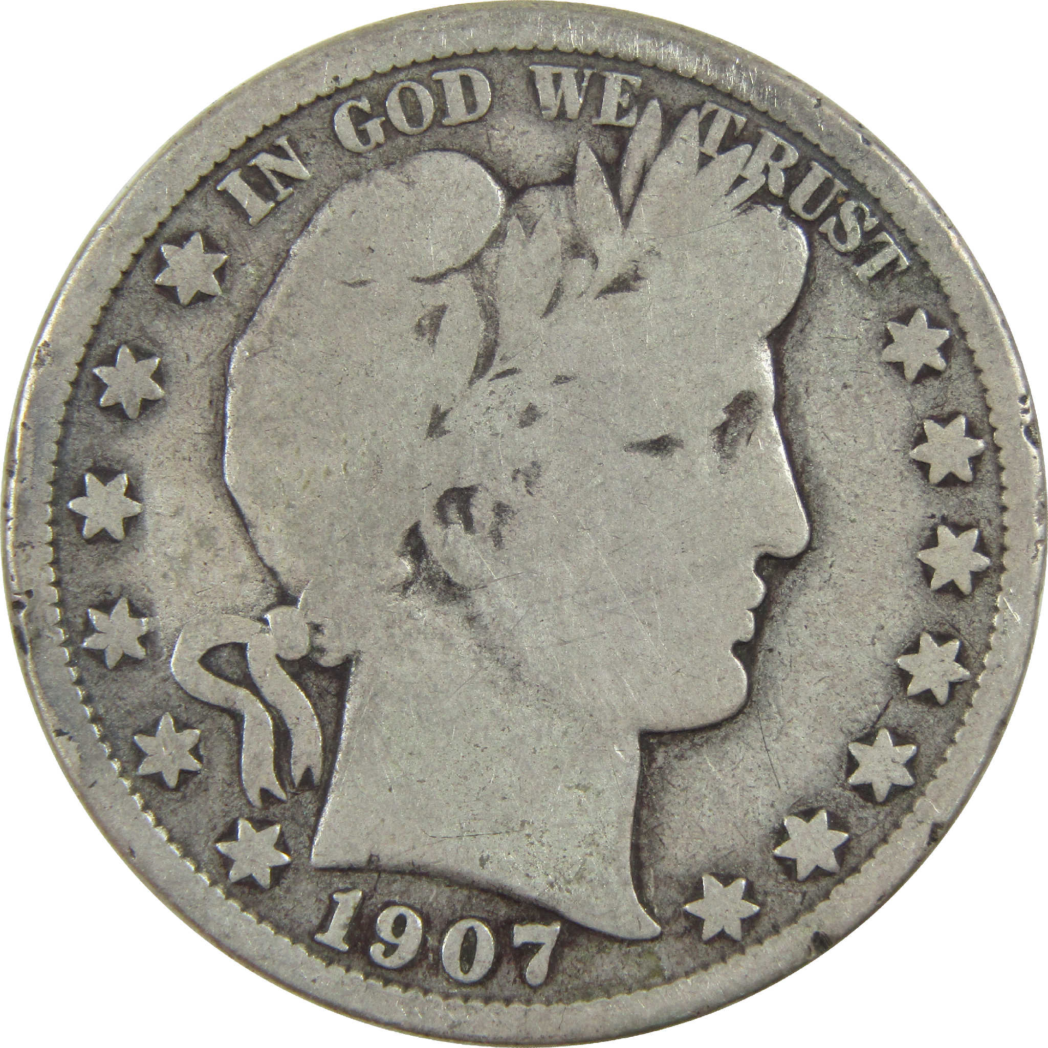1907 D Barber Half Dollar G Good Silver 50c Coin SKU:I13555