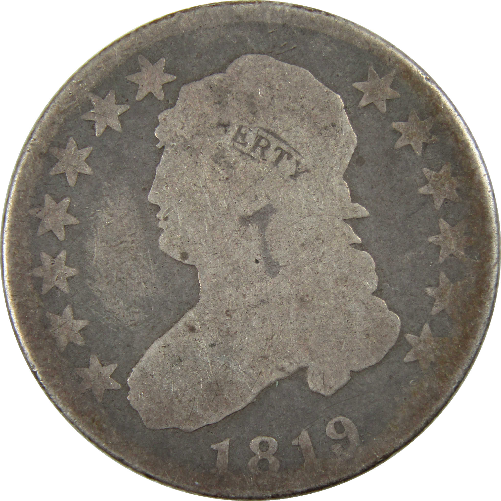 1819 Small 9 Capped Bust Quarter AG About Good Silver 25c SKU:I12336
