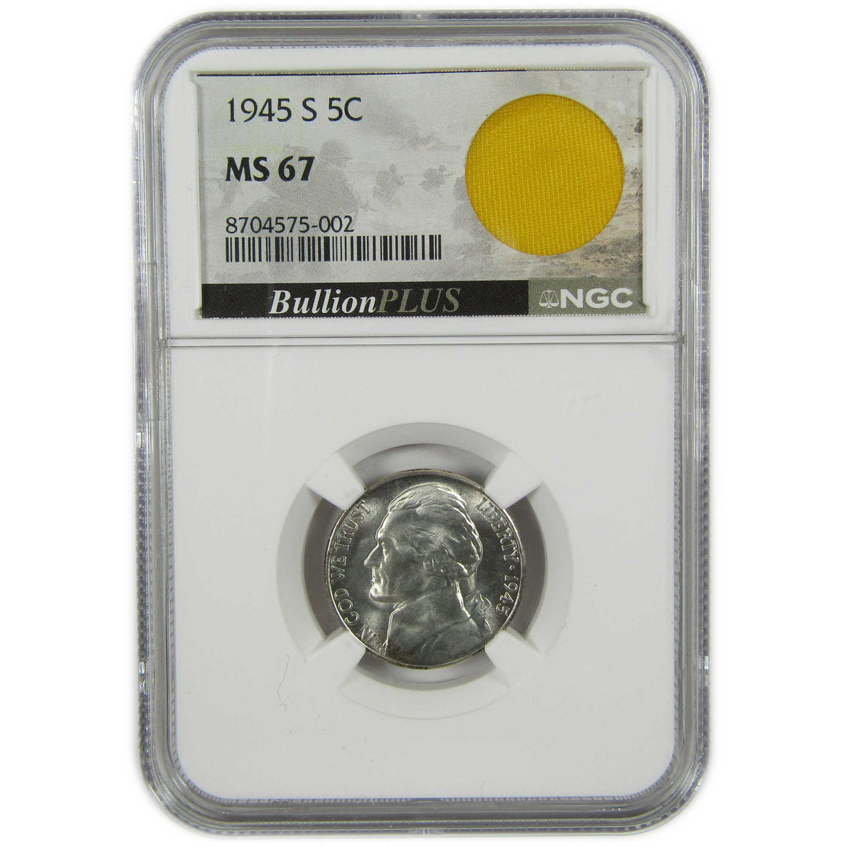 1945 S Jefferson Wartime Silver Nickel MS 67 NGC 5c Coin SKU:I28723