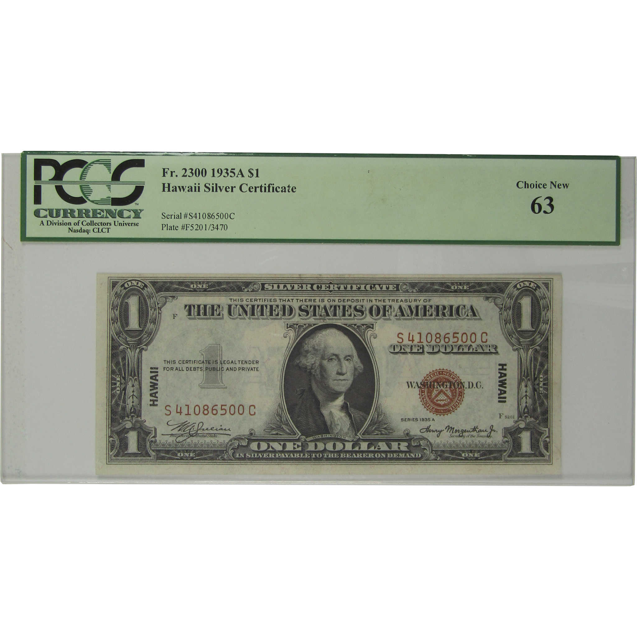 1935 A $1 Silver Certificate Hawaii WWII Fr 2300 Choice Unc 63 PCGS