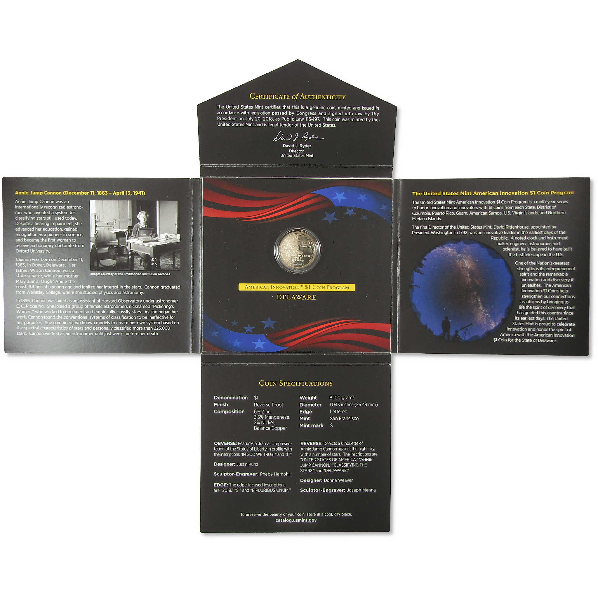 2019 S Delaware American Innovation $1 Reverse Proof Coin SKU:CPC9671