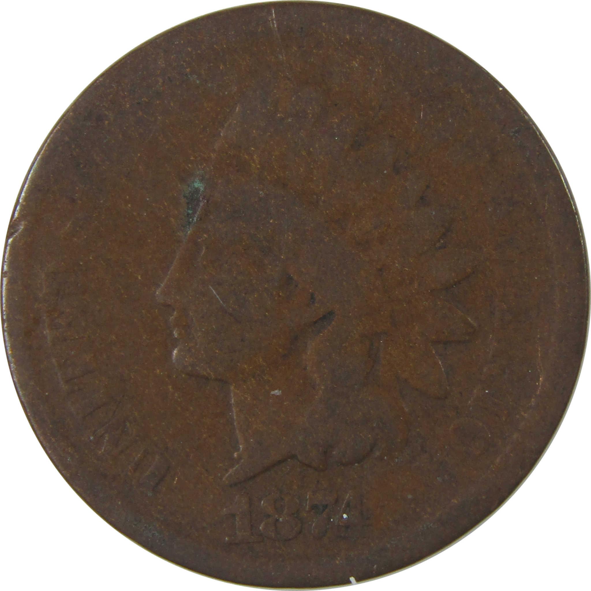 1874 Indian Head Cent G Good Penny 1c Coin SKU:I25319