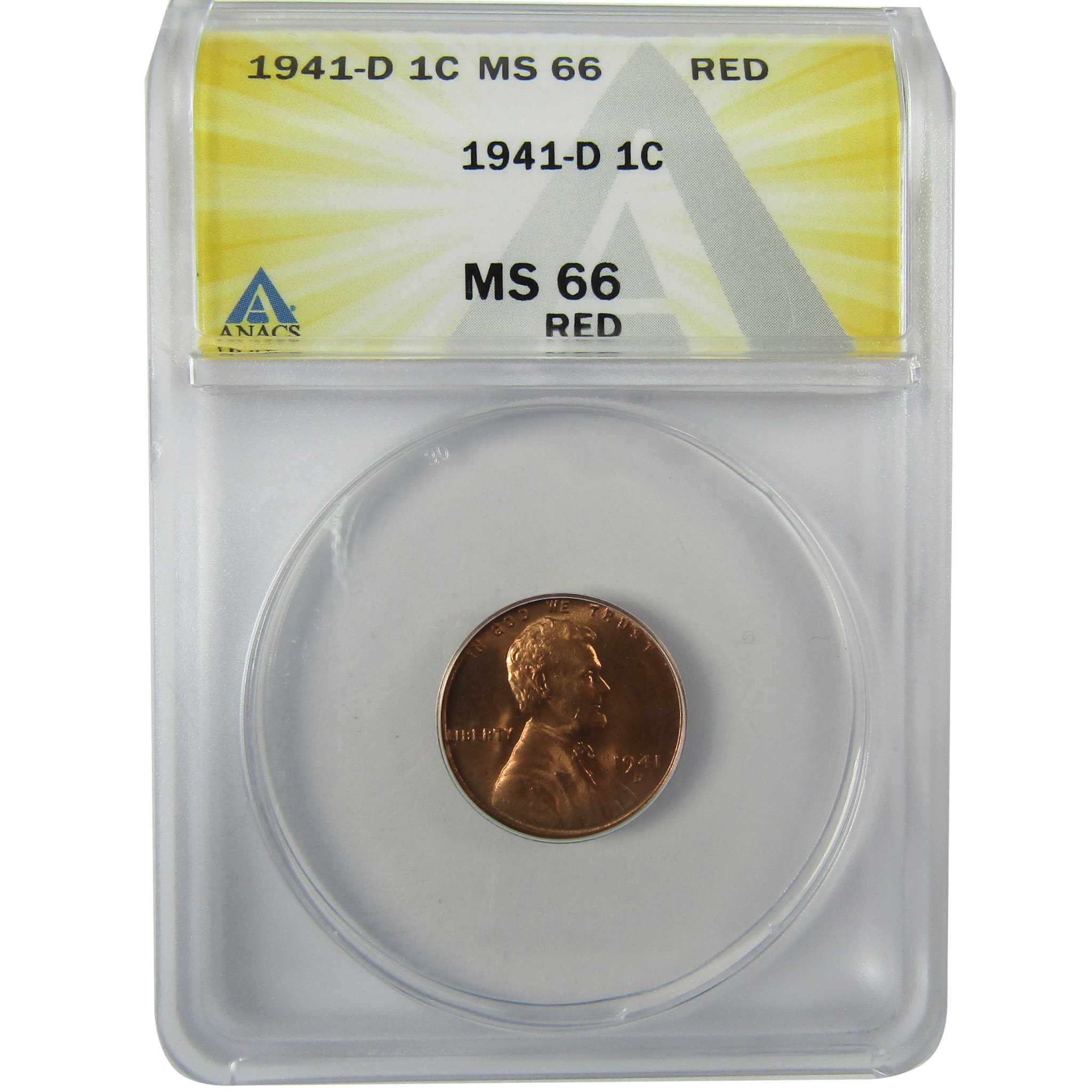 1941 D Lincoln Wheat Cent MS 66 RD ANACS Penny Uncirculated SKU:I27928