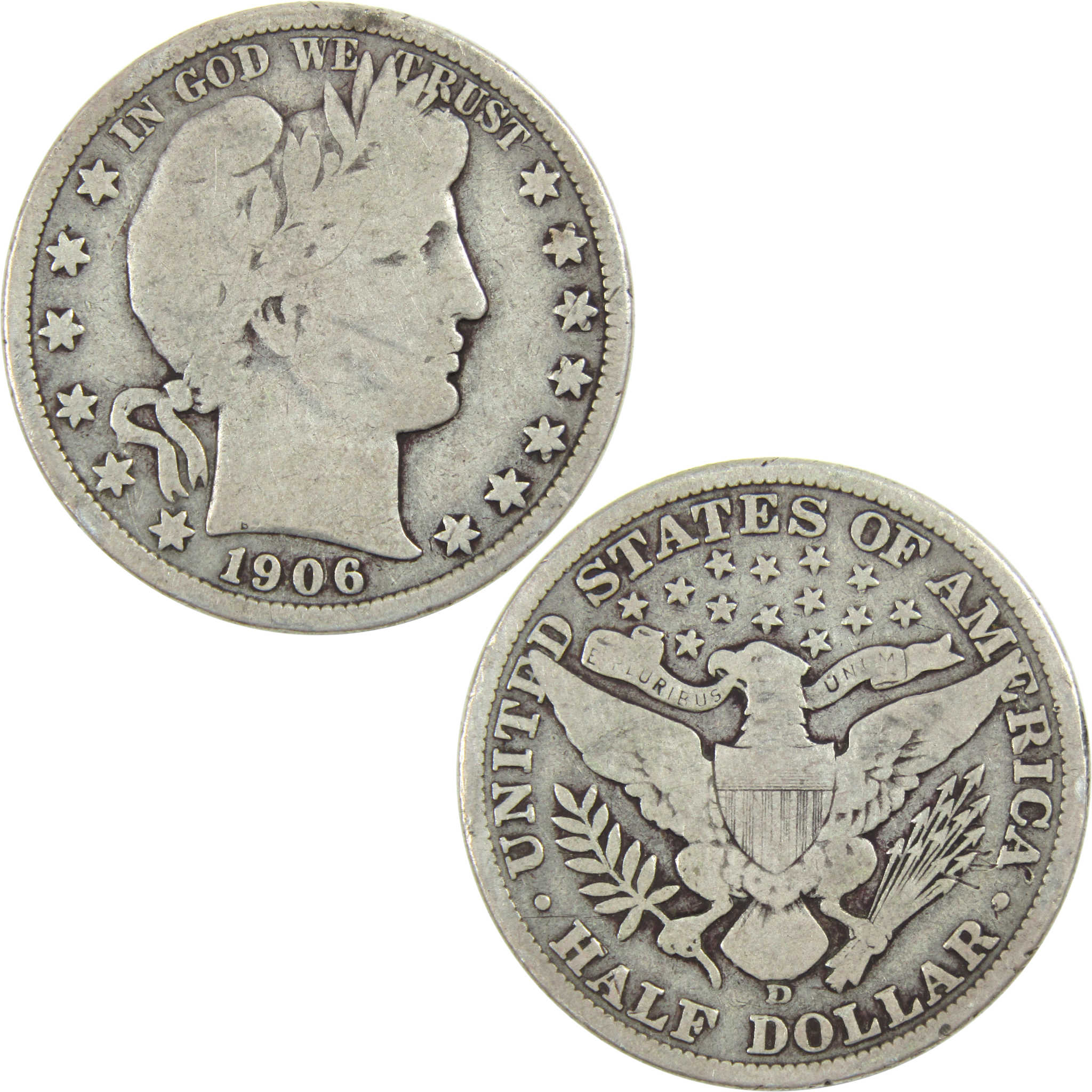 1906 D Barber Half Dollar G Good Silver 50c Coin SKU:I12804