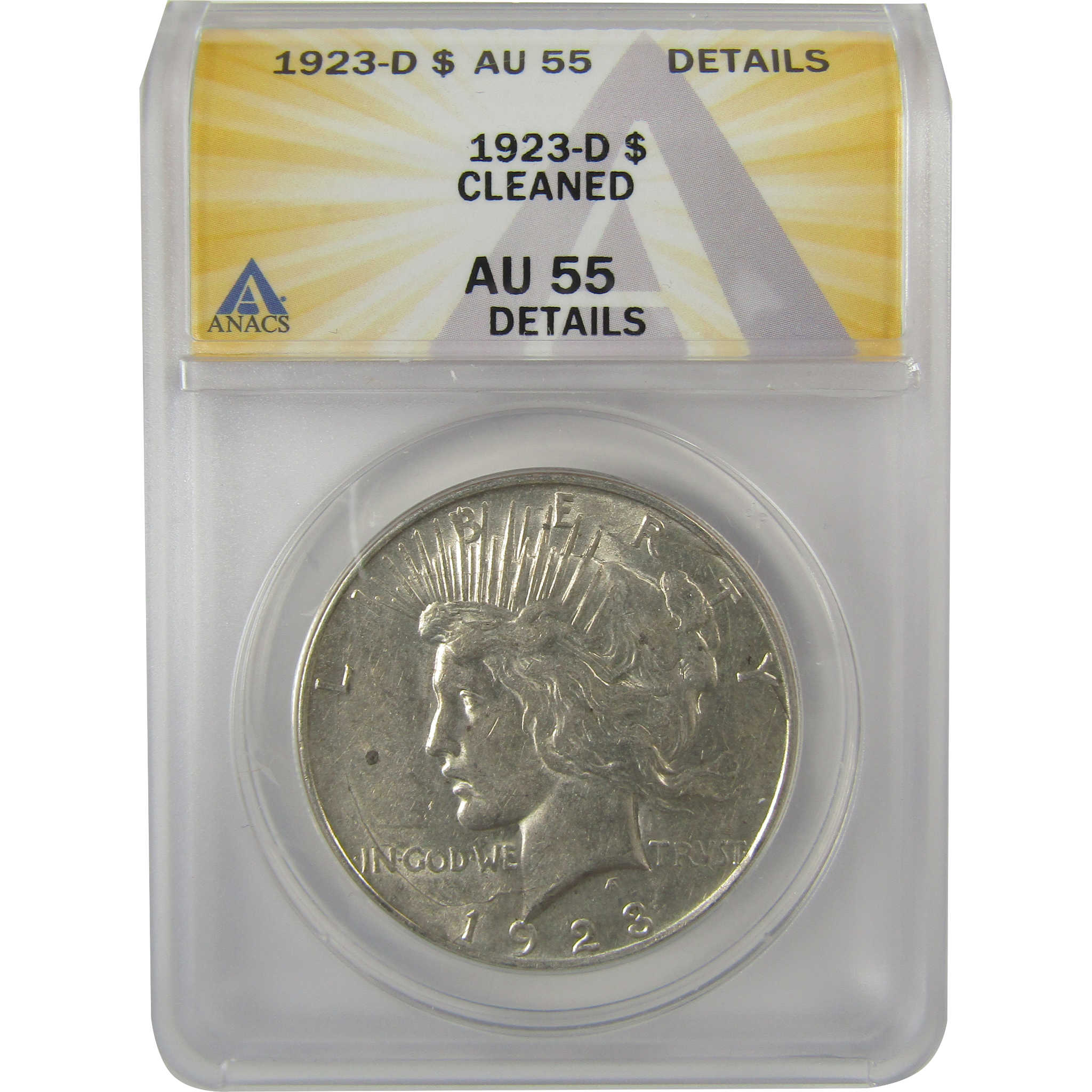 1923 D Peace Dollar AU 55 Details ANACS Silver $1 Coin SKU:I20353