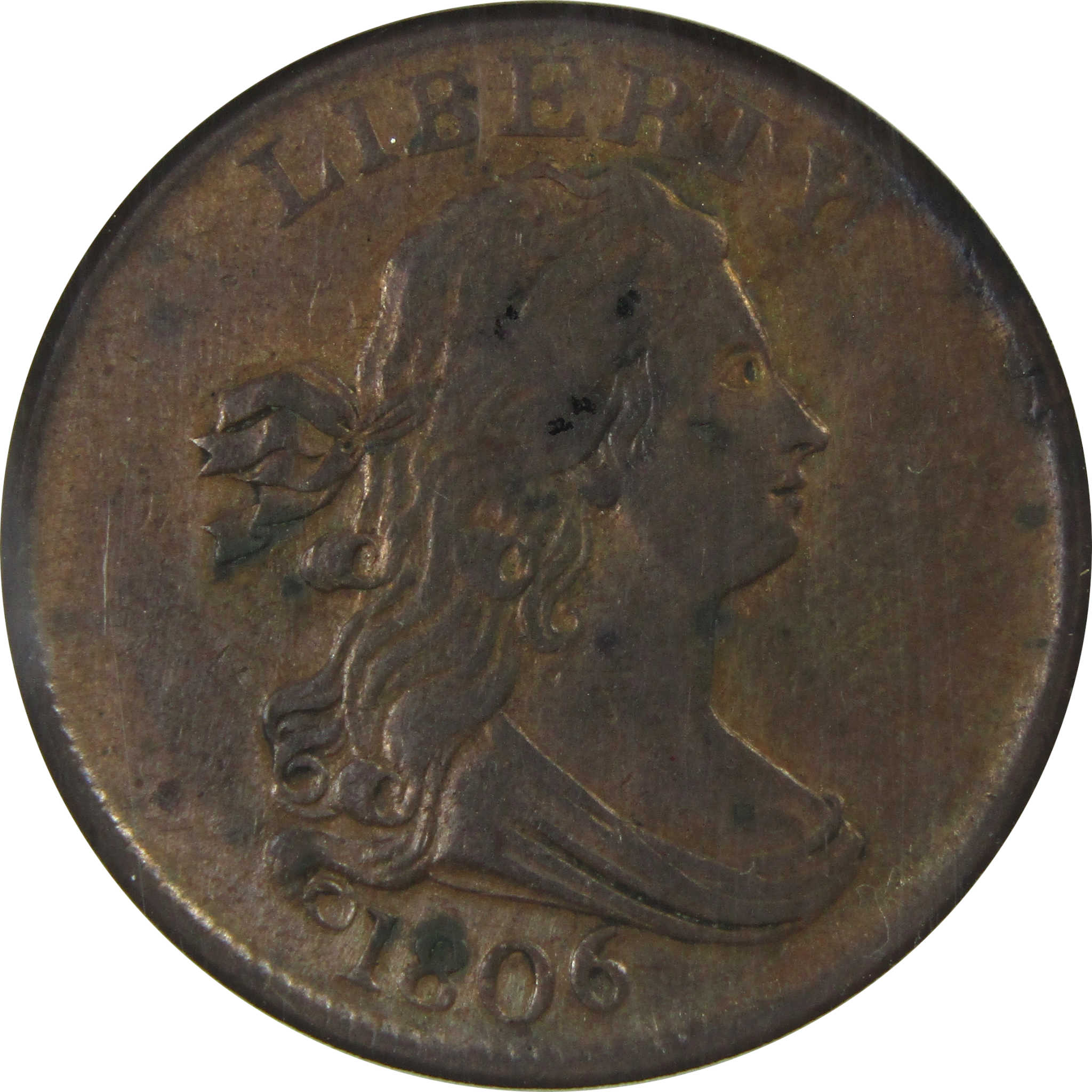 1806 Small 6 No Stems Draped Bust Half Cent AU Details SKU:I13821