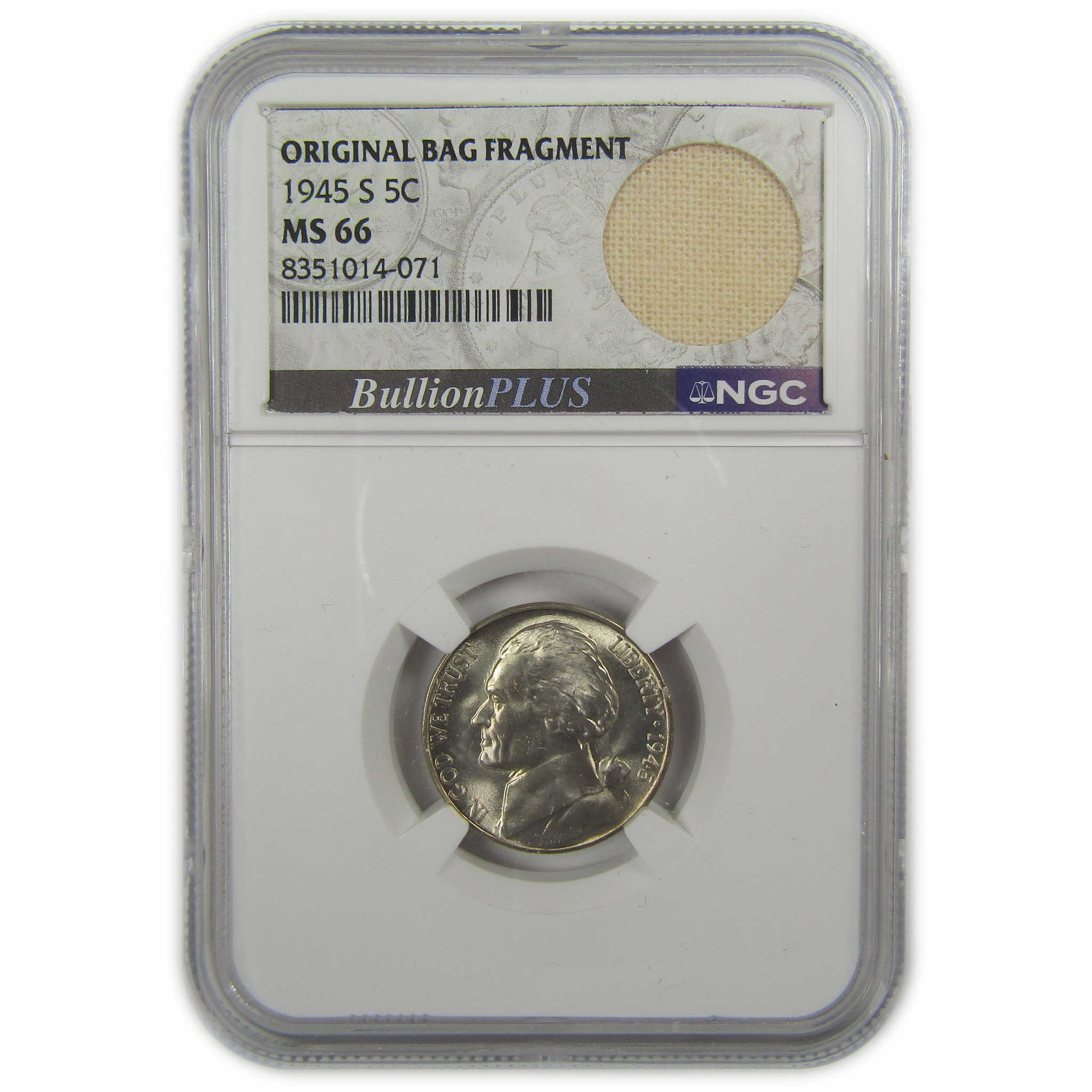 1945 S Jefferson Nickel MS 66 NGC Silver Bag Fragment SKU:I20314